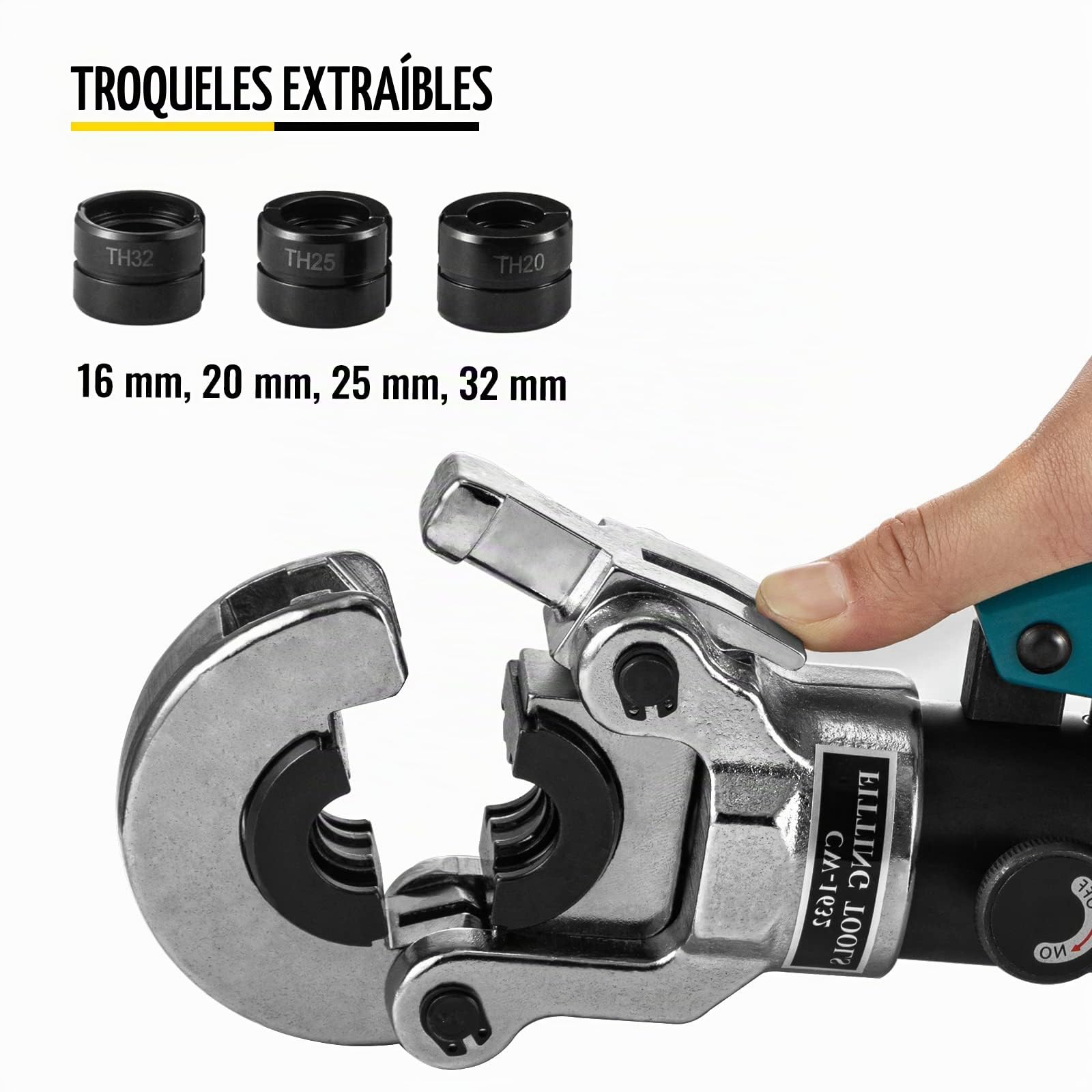 Alicates Prensadores de Tuberías Dimensiones de la Tubería 16-32 mm Alicates de Presión para Tubos Compuestos Cabeza 360° Giratorio, Maquina Multicapa, con 5 Piezas de Cobre 16, 20, 25, 32 mm