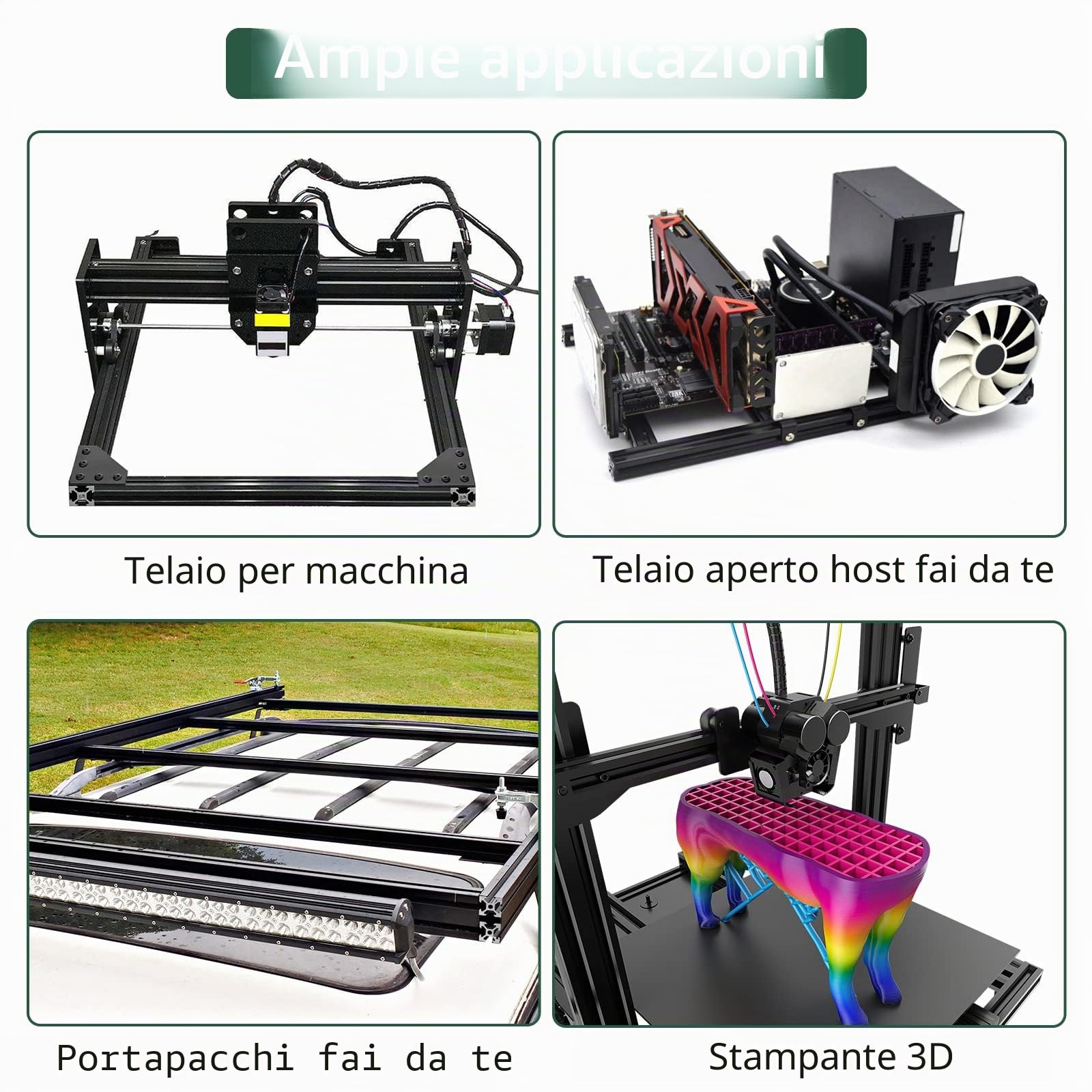 JiGiU 9 profili in alluminio con slot a V, 1000 mm, 2020, secondo lo standard europeo 6063-T5, superficie anodizzata, 20 x 20 V, tipo 6 mm, guida lineare per stampante 3D fai da te, macchine CNC (nero