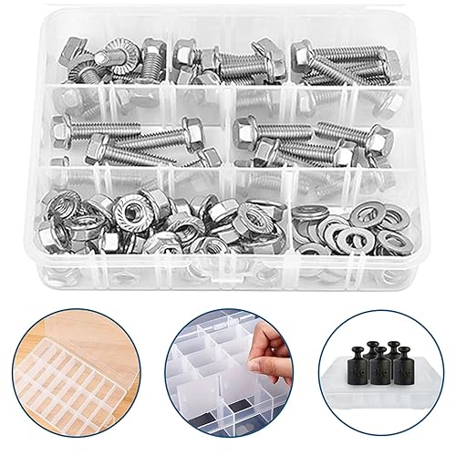 Miniatura 7 de Juego surtido de pernos de brida de acero inoxidable M8 con tapa hexagonal M8, tornillos, tuercas y arandelas, M8-1.25 x 122025301.378 in, estuche