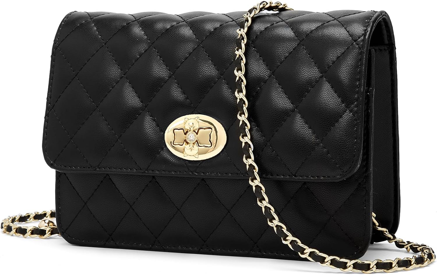 FOXLOVER Genuine Leather Quilted Crossbody Bags for Women Ladies Small Shoulder Flap Purse with Chain Strap