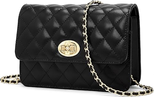 FOXLOVER Genuine Leather Quilted Crossbody Bags for Women Ladies Small Shoulder Flap Purse with Chain Strap