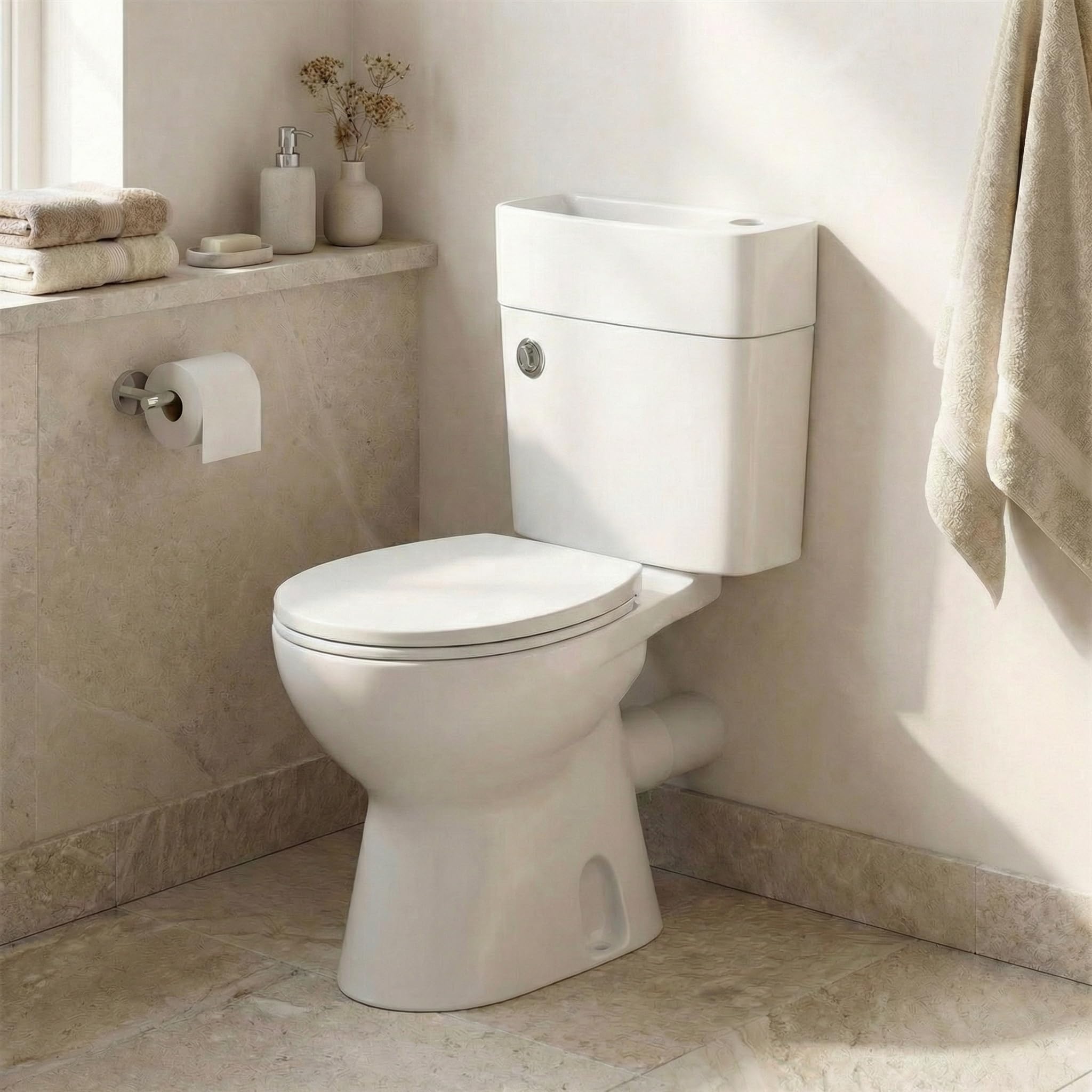 Toilet with Basin on Top, 2-in-1 Close Coupled WC & Wash Basin, Dual Flush Cistern, Soft Close Seat, Space-Saving Cloakroom Bathroom, White Gloss