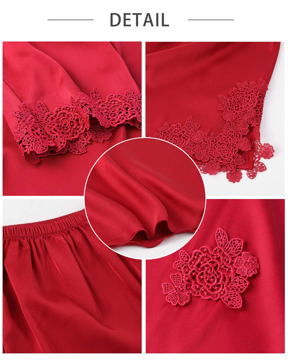 Superora Conjunto de Pijama de 5 Piezas de Ropa de Dormir Bata de Satén Seda Sexy para Mujer