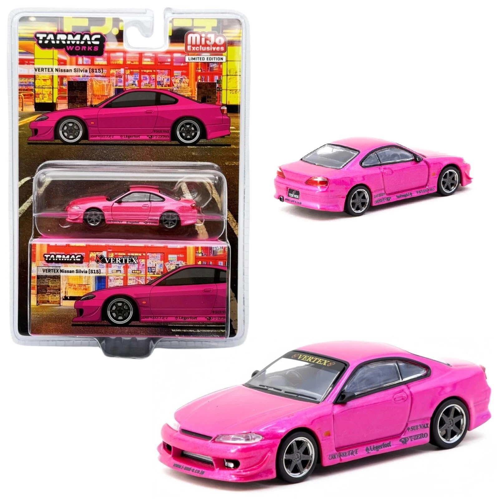 Diecast Collectibles Model Car Compatible with Tarmac Works 1:64 Vertex Nissan Silvia (S15) Pink Metallic Limited Edition T64G-023-PI