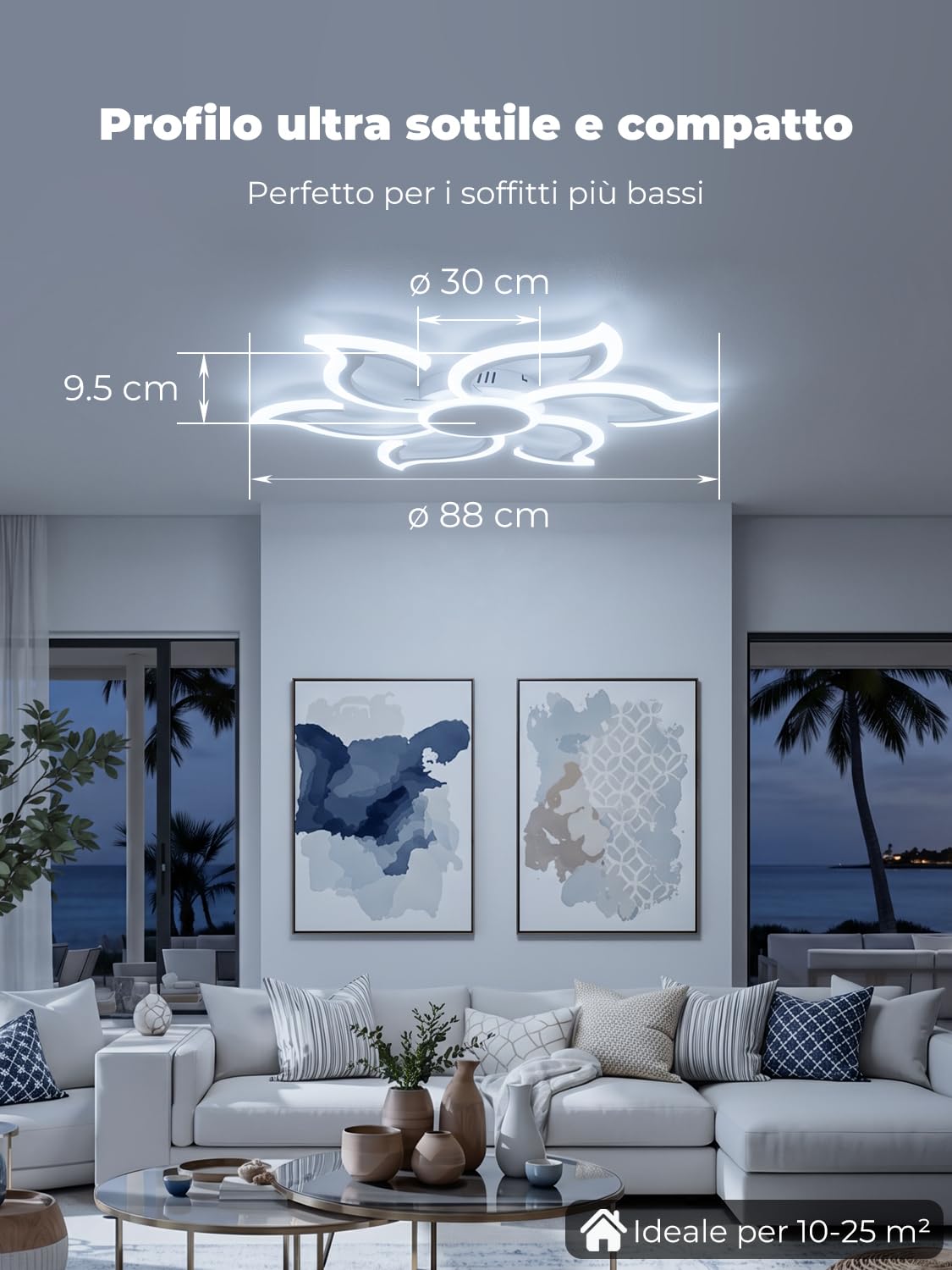 Smart WiFi Lampadario Compatibile con Alexa e Google Home, Ø88cm Plafoniere Led Design Fiore Moderno, Dimmerabile, Funzione Memoria, Ceiling Light per Camera da letto, Soggiorno, Bianco
