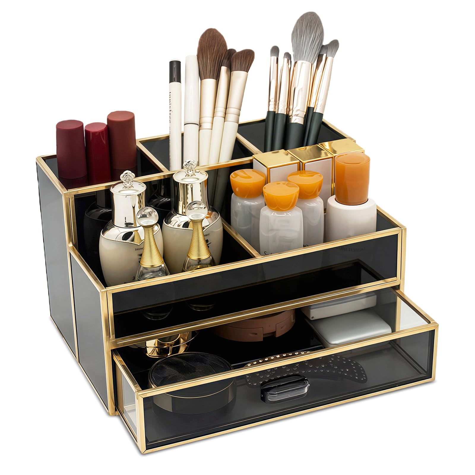 HARLIANGXY Organizer Trucchi con Cassetti, Organizzatore Cosmetici in Metallo, Porta Pennelli Make up per Scrivania, Organizzatore Trucchi adatti a Camera da Letto, Toletta, Bagno