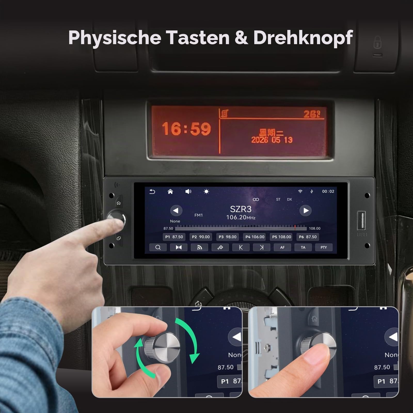 Linux Single DIN Autoradio für Peugeot 206 207 308 3008 Citroën C2 C3 C4 Picasso mit kabellosem CarPlay und Android Auto, Touchscreen, Plug & Play, Bluetooth, FM/AM-Radio
