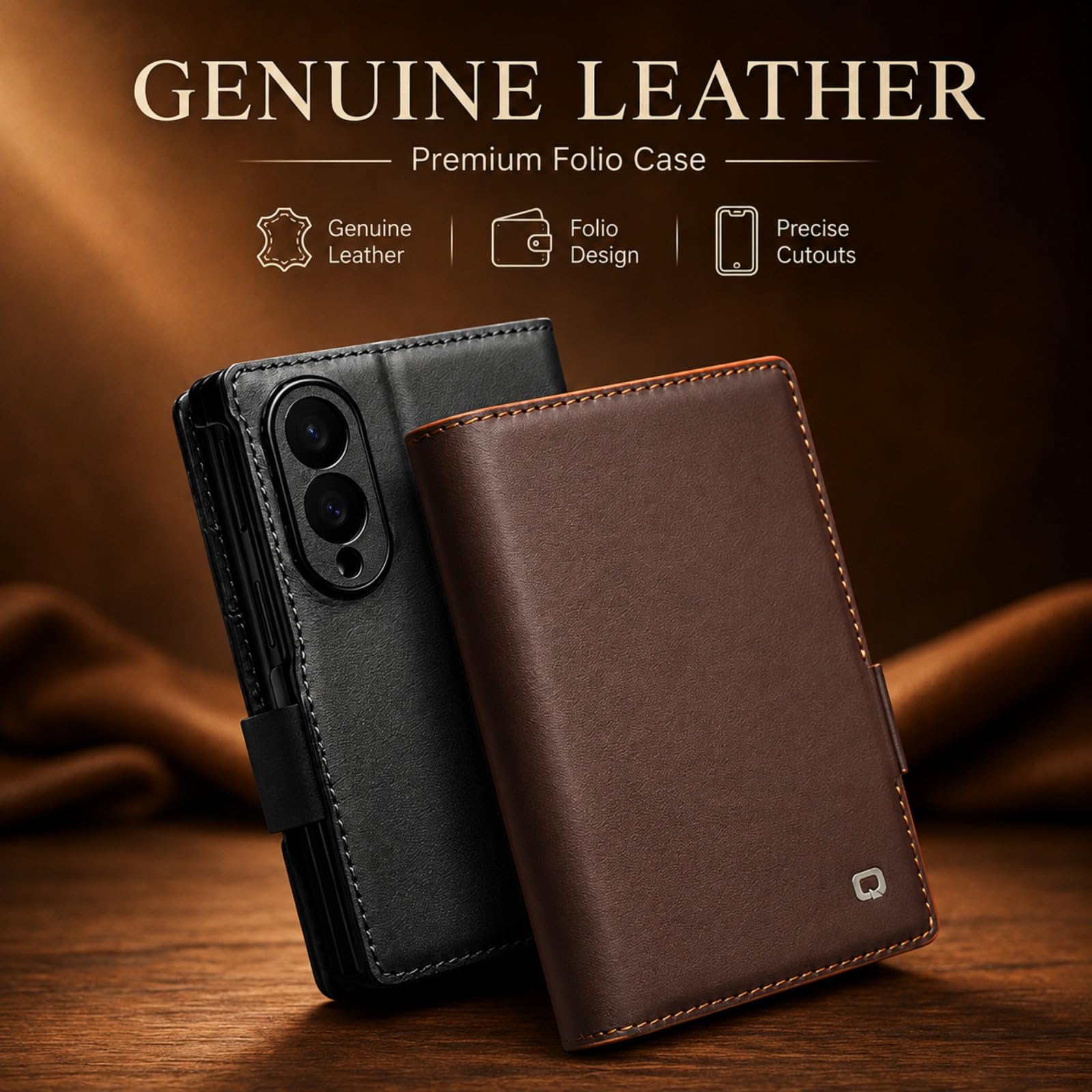 Custodia a portafoglio con cavalletto compatibile con Samsung Galaxy Z Fold 8, vera pelle, viola