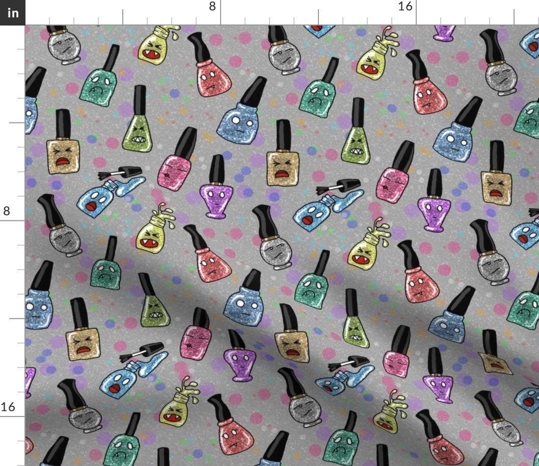 Spoonflower Fabric - Pretty Nail Polish Funny Girl Kawaii Cartoon Printed on Petal Signature Cotton Fabric Fat Quarter - Sewing Quilting Apparel Crafts Decor