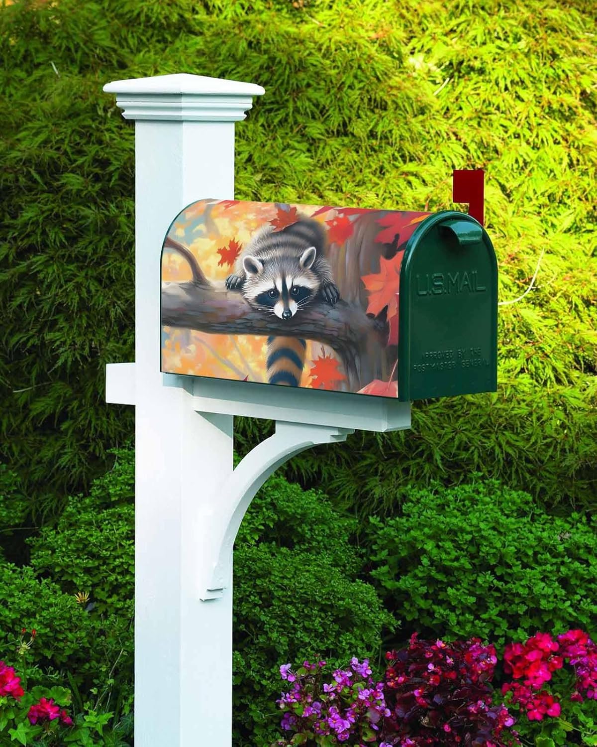Mailbox Covers Magnetic Standard Size 18.5x21.7In Outside Mailbox Decoration Fall Maple Leaf Forest Mischievous Brown Raccoon Magnetic Postbox Covers Wrap for Garden Yard Home