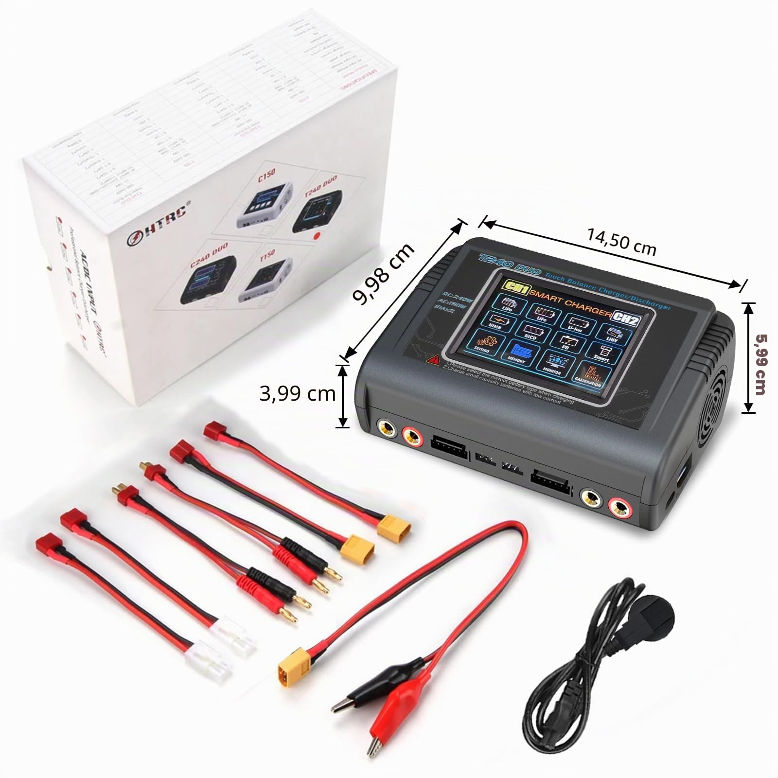 HTRC T240 DUO RC Bilancia caricabatteria / scaricatore per Lilon LiPo LiFe LiHV NiCd NiMH PB Smart Battery Dual Multi caricabatterie AC 150W / DC 240W 10A