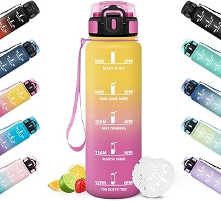 HoneyHolly Botella Agua, 500ML, A Prueba de Fugas Botellas de Agua, Reutilizable Botella Agua Gimnasio, con Marcador de Tiempo, Botella para Correr, Andar en Bicicleta, Trabajar, Ir a La Escuela