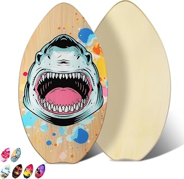 Skimboard 35 inch Skim Board for Kids Adults Wooden Skim Boards with High Gloss Coat for Beach Skimboards for Beginners to IntermediateGreat White Shark