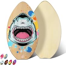 Skimboard 35 inch Skim Board for Kids Adults Wooden Skim Boards with High Gloss Coat for Beach Skimboards for Beginners to IntermediateGreat White Shark