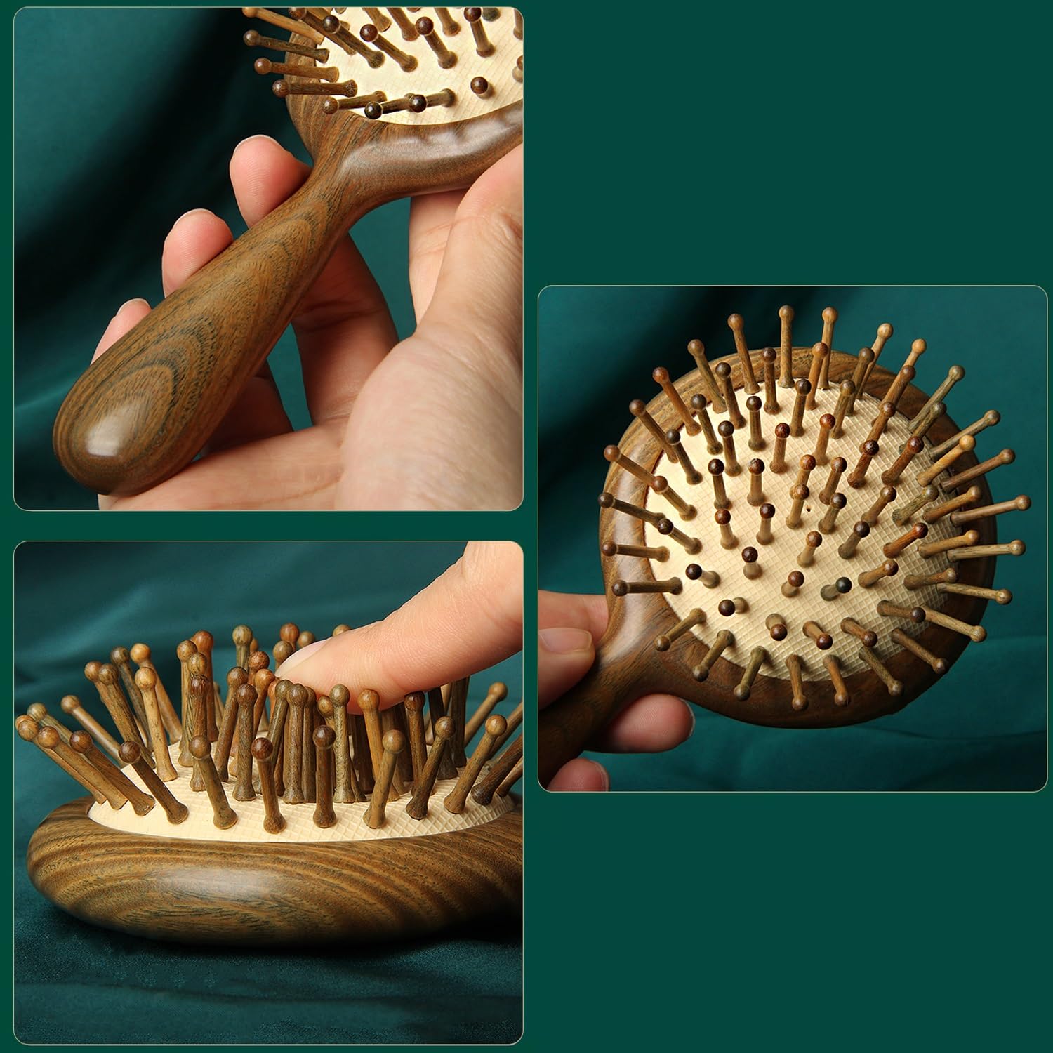 Spazzola per Capelli Portatile antistatica in Legno, Pettine Rotondo per Massaggio, Spazzola per Capelli districante, spazzole massaggianti con Cuscino d'Aria