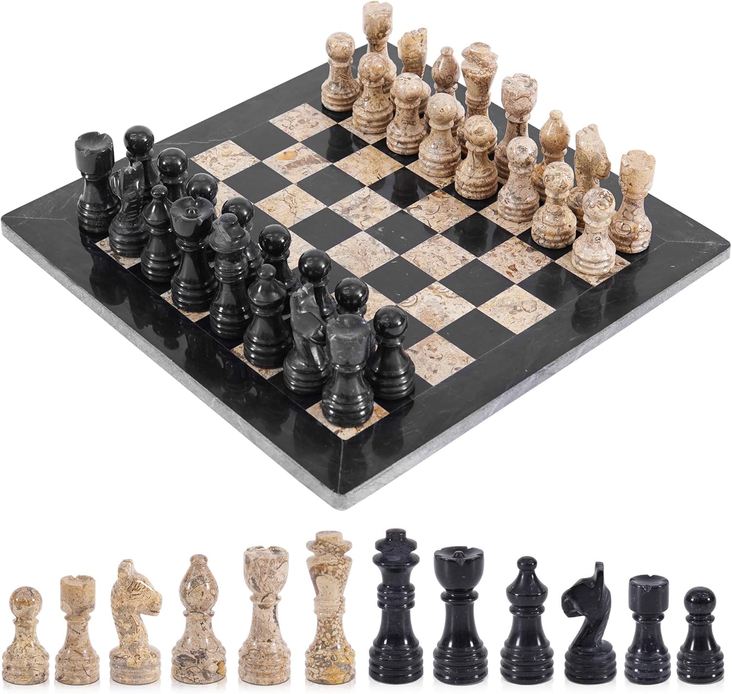Radicaln Marble Chess Set 12'' Inches Black and Coral Handmade Luxury Board Games for Adults, Ideal Marble Chess Board Game Set & Chess Pieces for Home Decor
