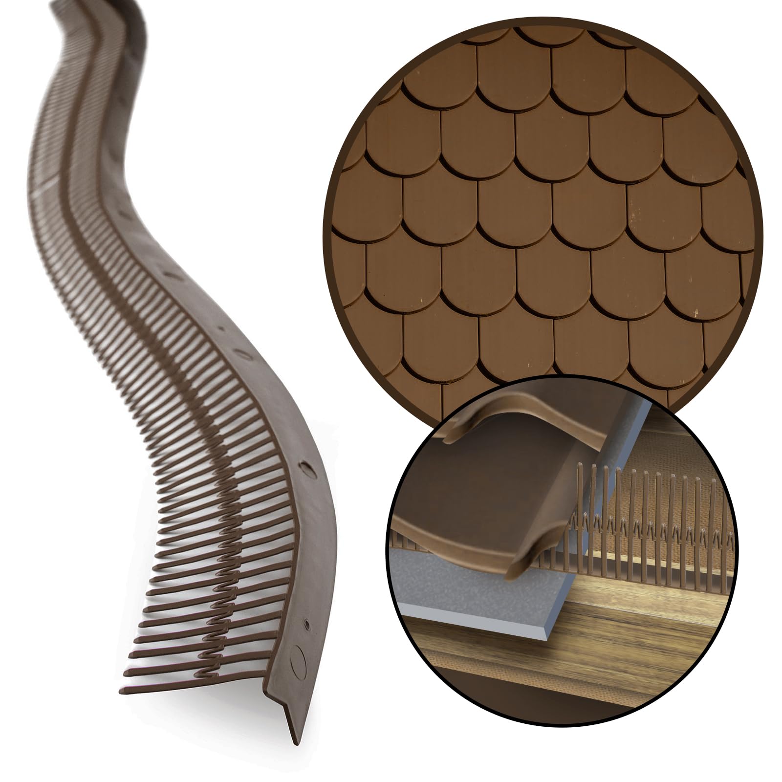 DQ-PP Peine de ventilación para cumbrera – 10m (10 piezas x 1m) – 100mm – Marrón (RAL 8017) – Ventilación de cumbrera – Peine para canalones