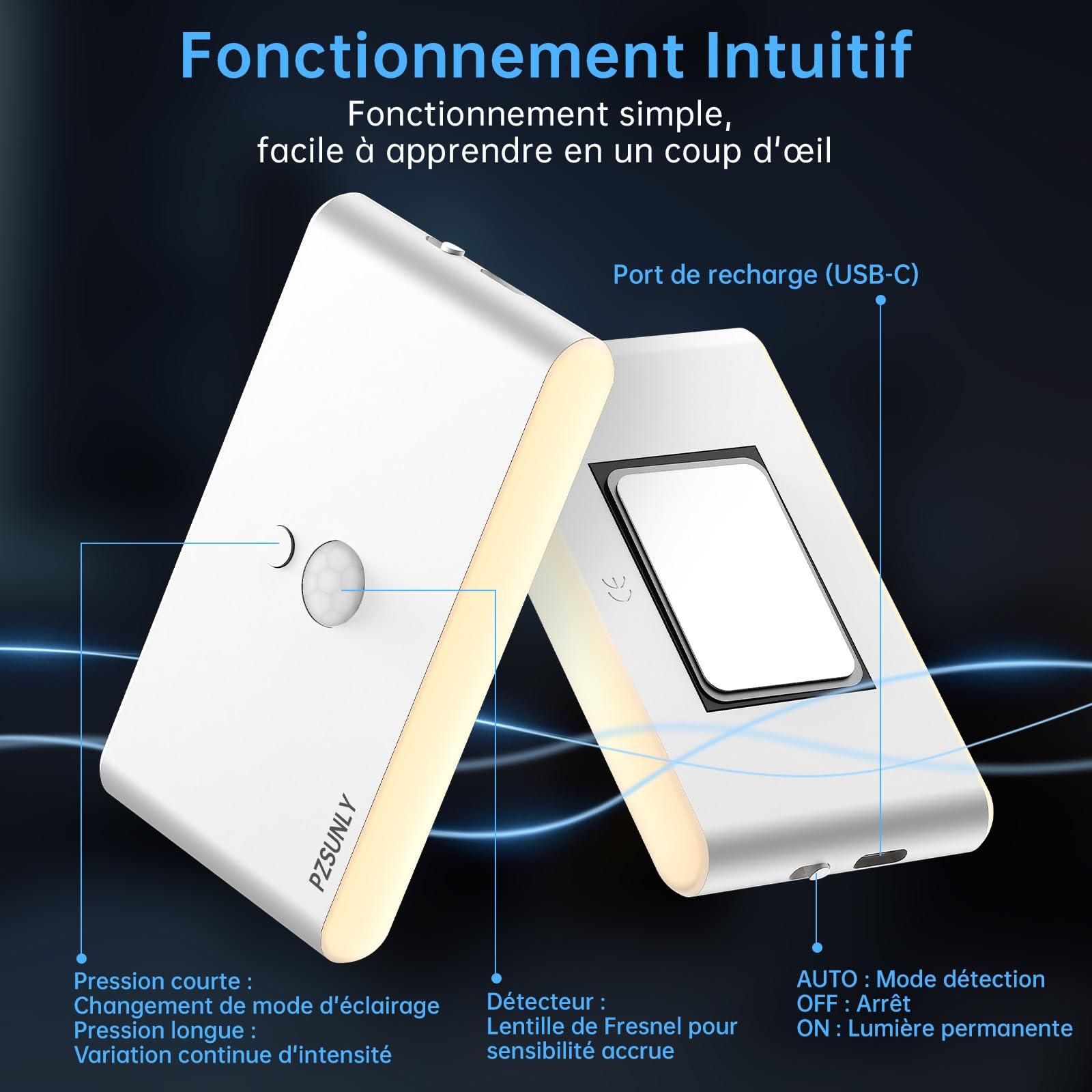 Veilleuse Detecteur de Mouvement - Lot de 6 Lampe Detecteur de Mouvement Interieur, Lumiere Escalier Intérieur RGB 5 Couleurs, Veilleuse Rechargeable pour l'intérieur des Escaliers, Chambre