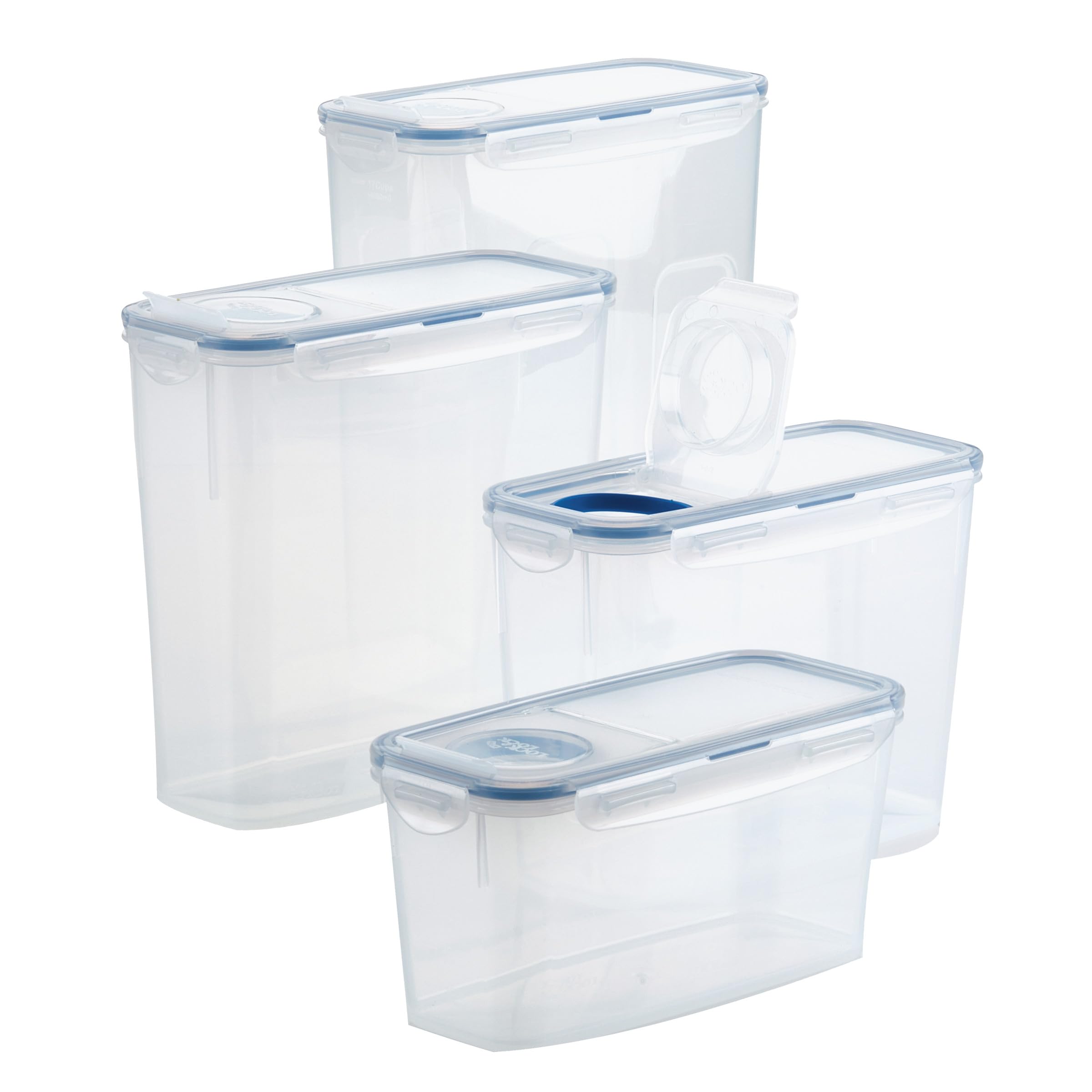 LOCK & LOCK - Contenedor de almacenamiento de alimentos para despensa, rectangular, sin BPA, apto para lavavajillas, juego de 4 piezas (varios tamaños), transparente