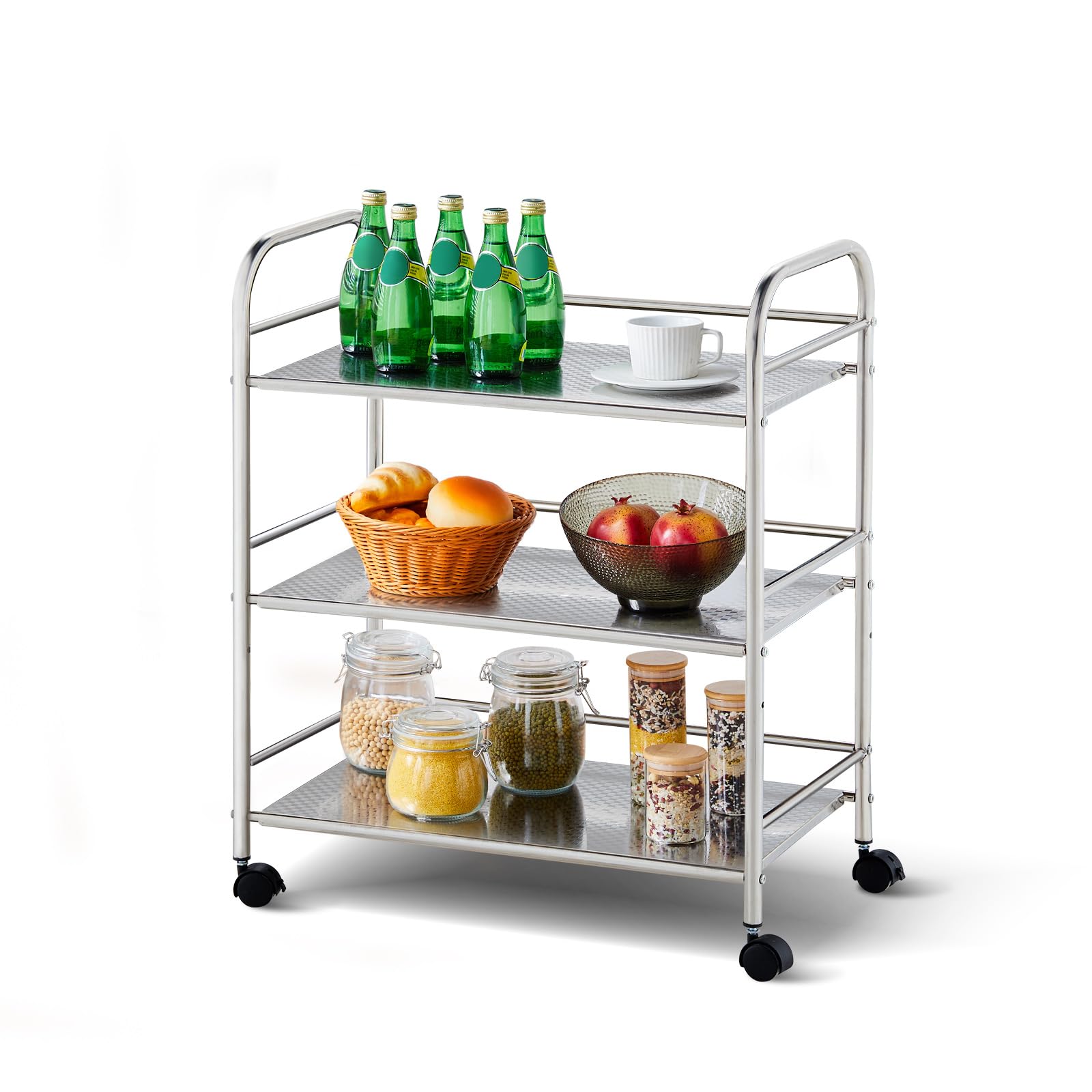 CLIPOP 3 Tier Keuken Trolley Roestvrij Staal Serveerwagen Trolley Met Vergrendeld Keuken Opslag Trolley Voor Keuken, Hotels, Restaurants en Verzorgingshuizen (35 x 50 x 75 cm