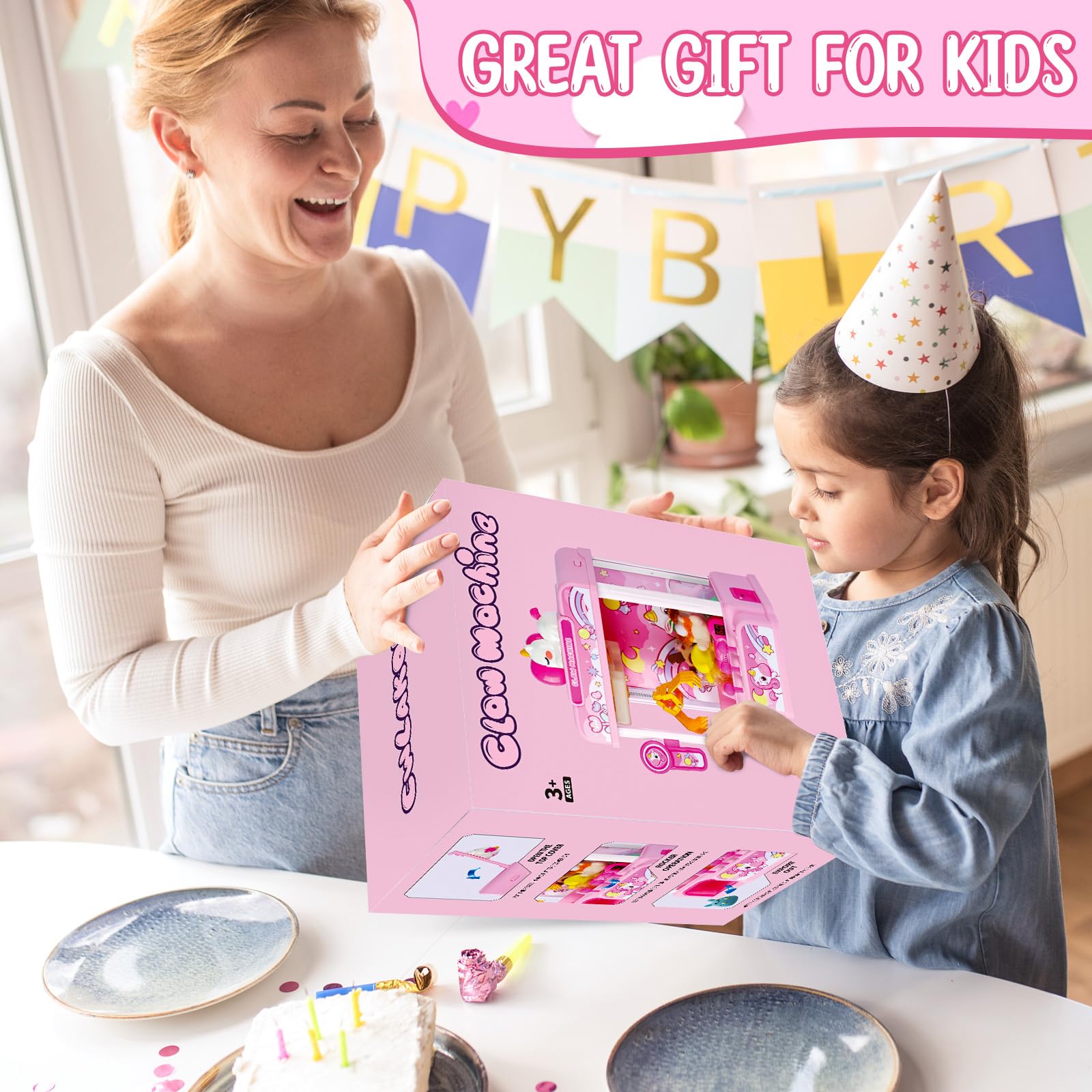 CWLAKON Candy Grabber Machine, Machine à Attraper Les Poupées avec 20 Mini Jouet, Distributeur de Bonbons Jeu d'arcade avec Musique, Anniversaires et Cadeaux de Noël pour Enfants Filles, Rose