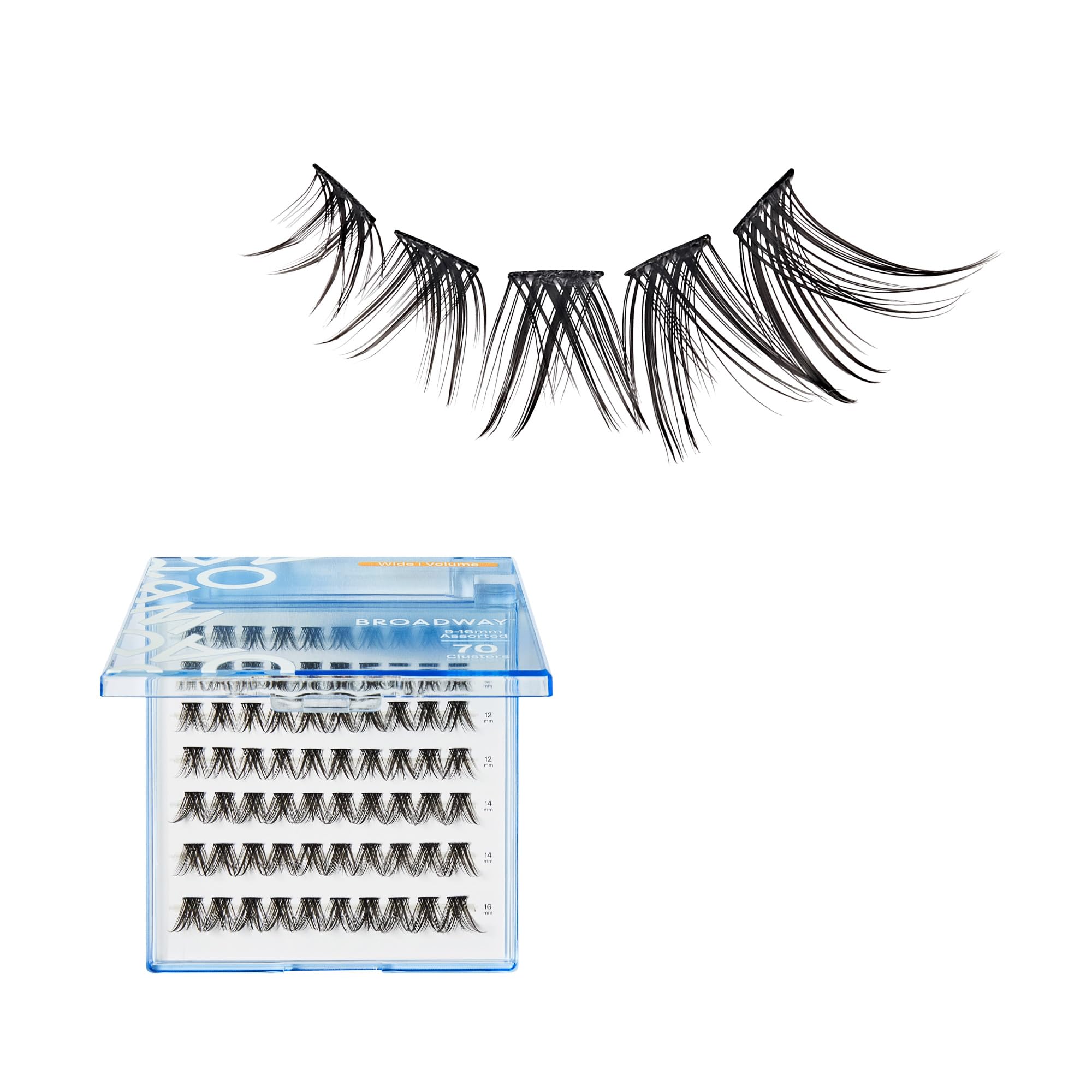 Broadway Lash Clusters 9-16mm 70 pcs Assorted Volume False Eyelashes Customizable DIY Individual Lash Extensions for Beginners Lightweight