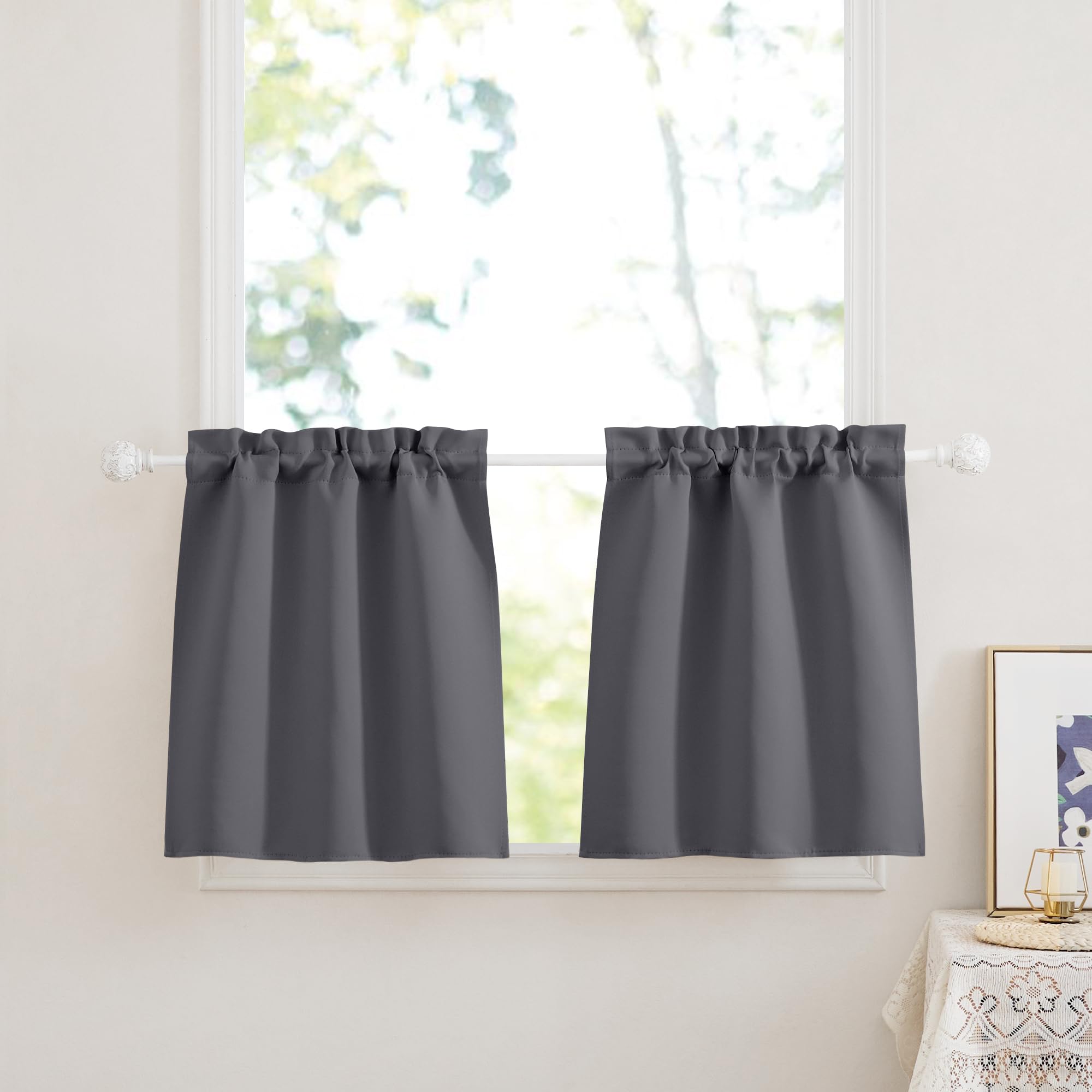 PONY DANCE Cortinas Cocina Cortas Cortinas Opacas 2 Piezas Cortinas Dormitorio 60x60 cm Cortinas Termicas Aislantes Frio y Calor Cortinas de Casa Cortinas Blackout Cortina Ventana, Gris Global Recycled Standard Global Recycled Standard OEKO-TEX STANDARD 100 Global Recycled Standard