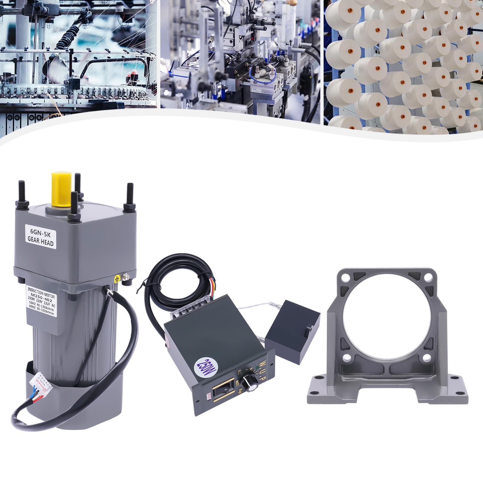 Motoriduttore con regolatore di velocità, 250 W, 220 V, motore elettrico reversibile asincrono, con supporto, motore Gear regolabile 5 K, coppia elevata, AC, Diametro dell'albero 15mm