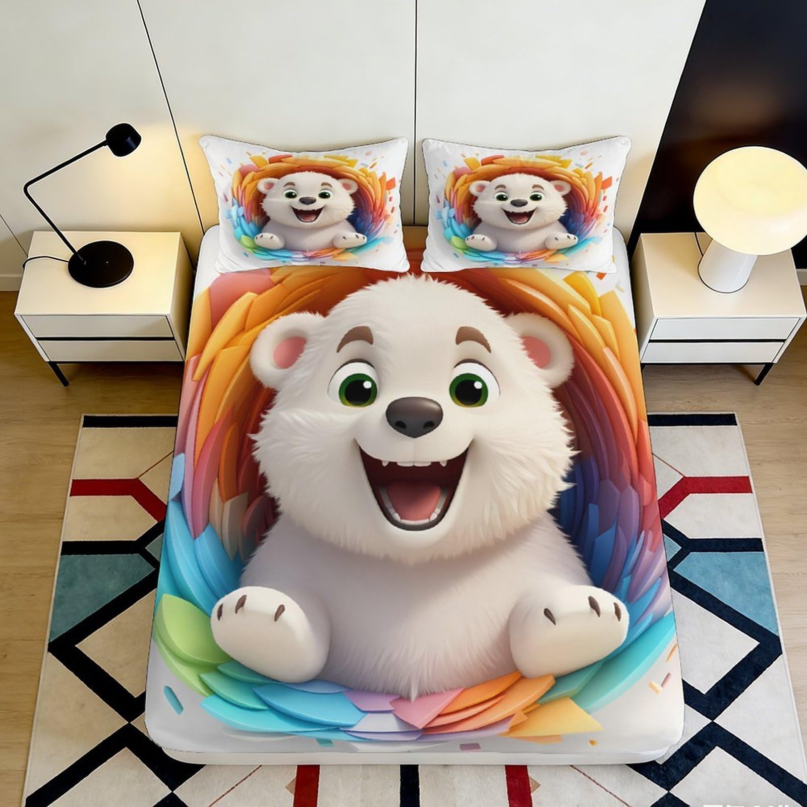 3D Printed playful bear Fitted Sheet, soft touch Microfiber, anti-slip, wrinkle resistant, guest room bedding, vibrant color bed decor, easy care, dustproof, home use, 116 90x200x25cm