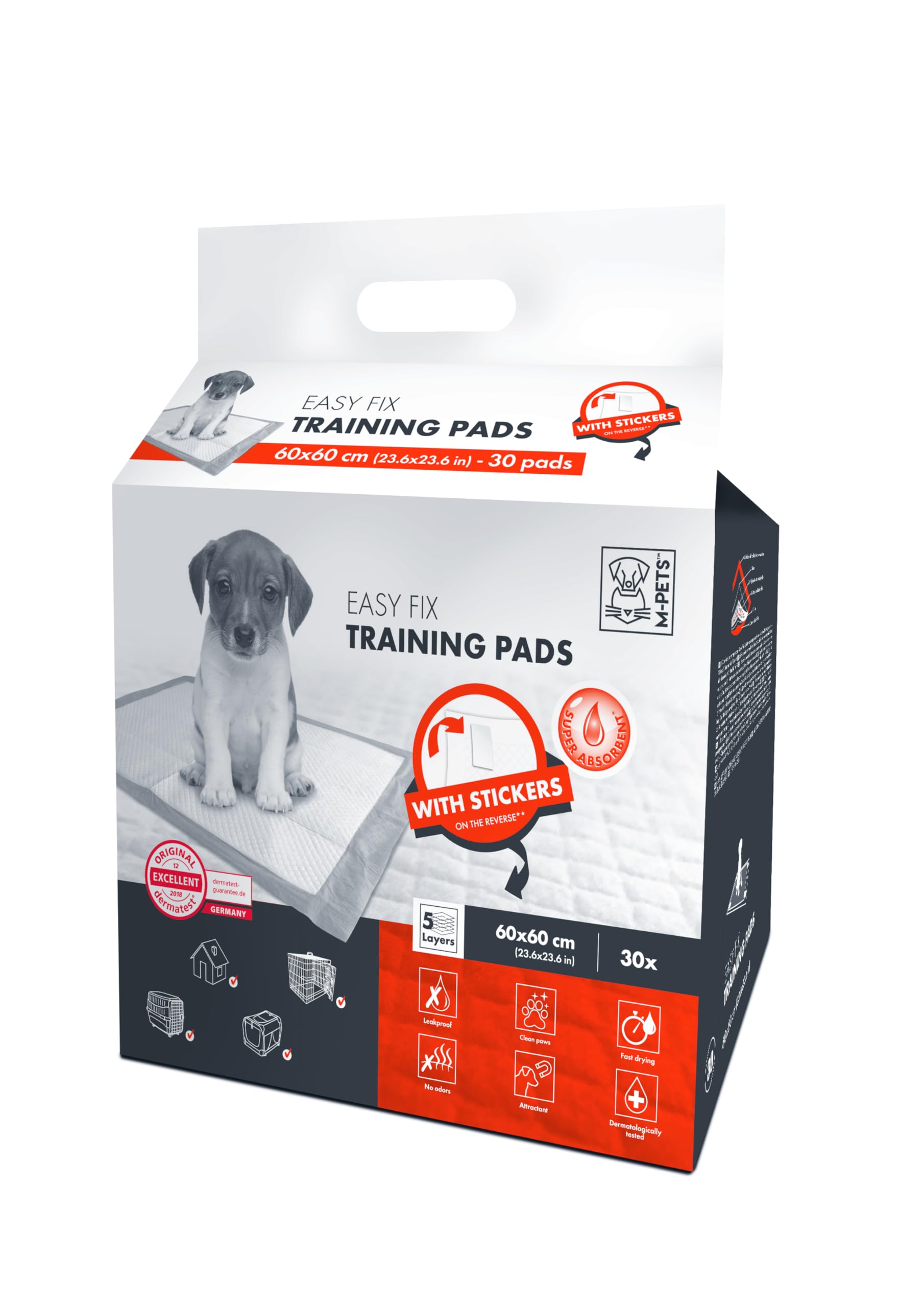M-PETS 10163201 Welpen-Unterlage Welpentoilette Puppy Pads Easy Fix mit Klebestreifen, 60 x 60 cm