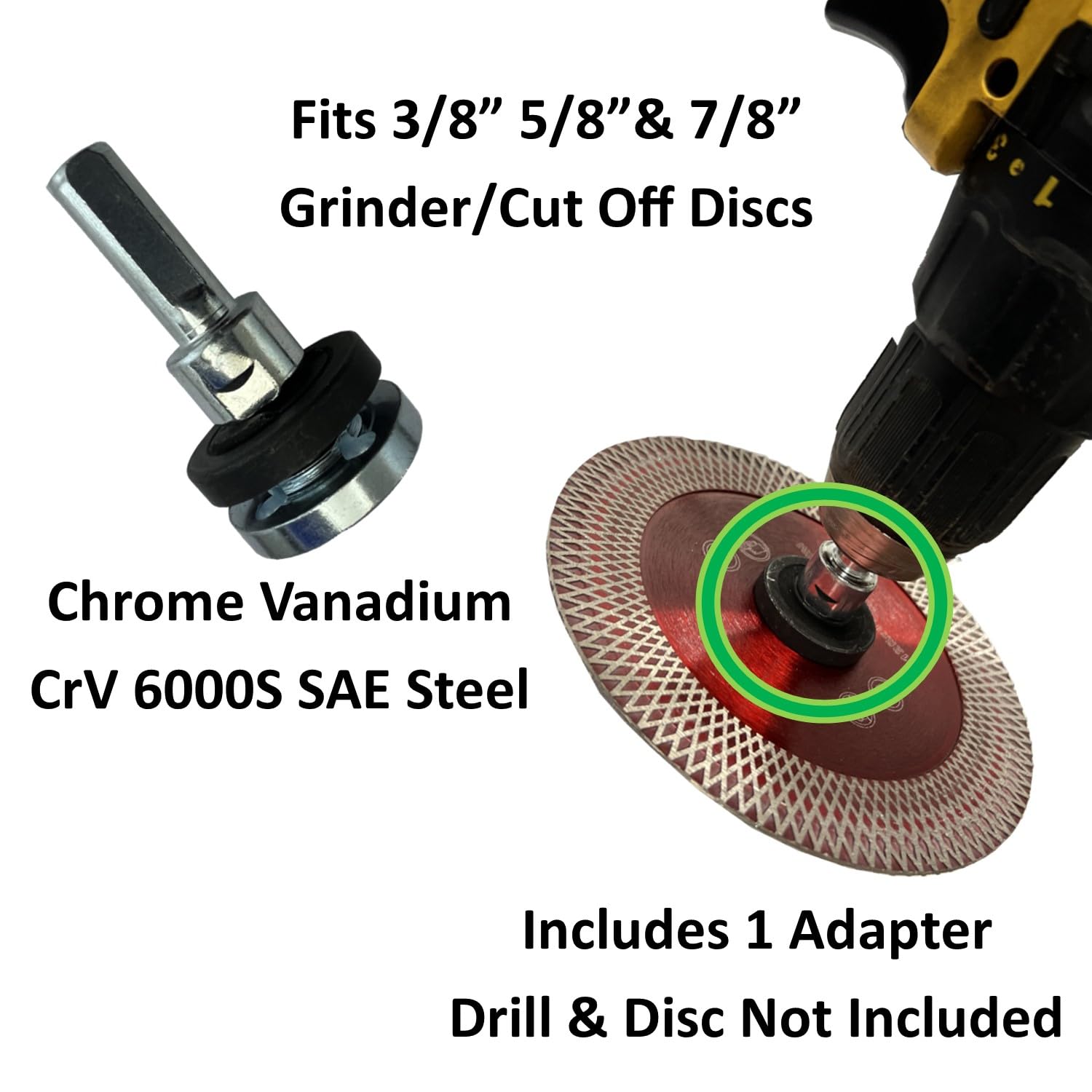 Keyfit Tools U.S.A. Drill Adapter Attachment for 3/8" 5/8" & 7/8" Arbor Grinder Discs & Abrasive Cut Off Wheels Precisely Converts Your Angle Grinding Disc for Drill Power Fits Standard Size Holes — Amazon image 3
