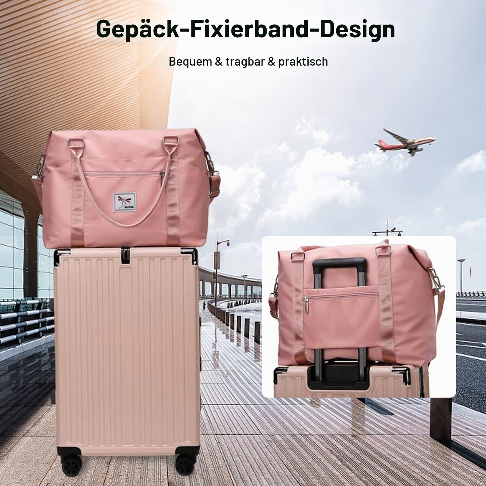 FANDARE Damen Reisetaschen Klassische Sporttaschen Herren Handgepäck Weekender Umhängetasche Übernachtung Kliniktasche Schwimmtasche Trainingstasche Handtasche für Reise Gym Flugzeug Rosa
