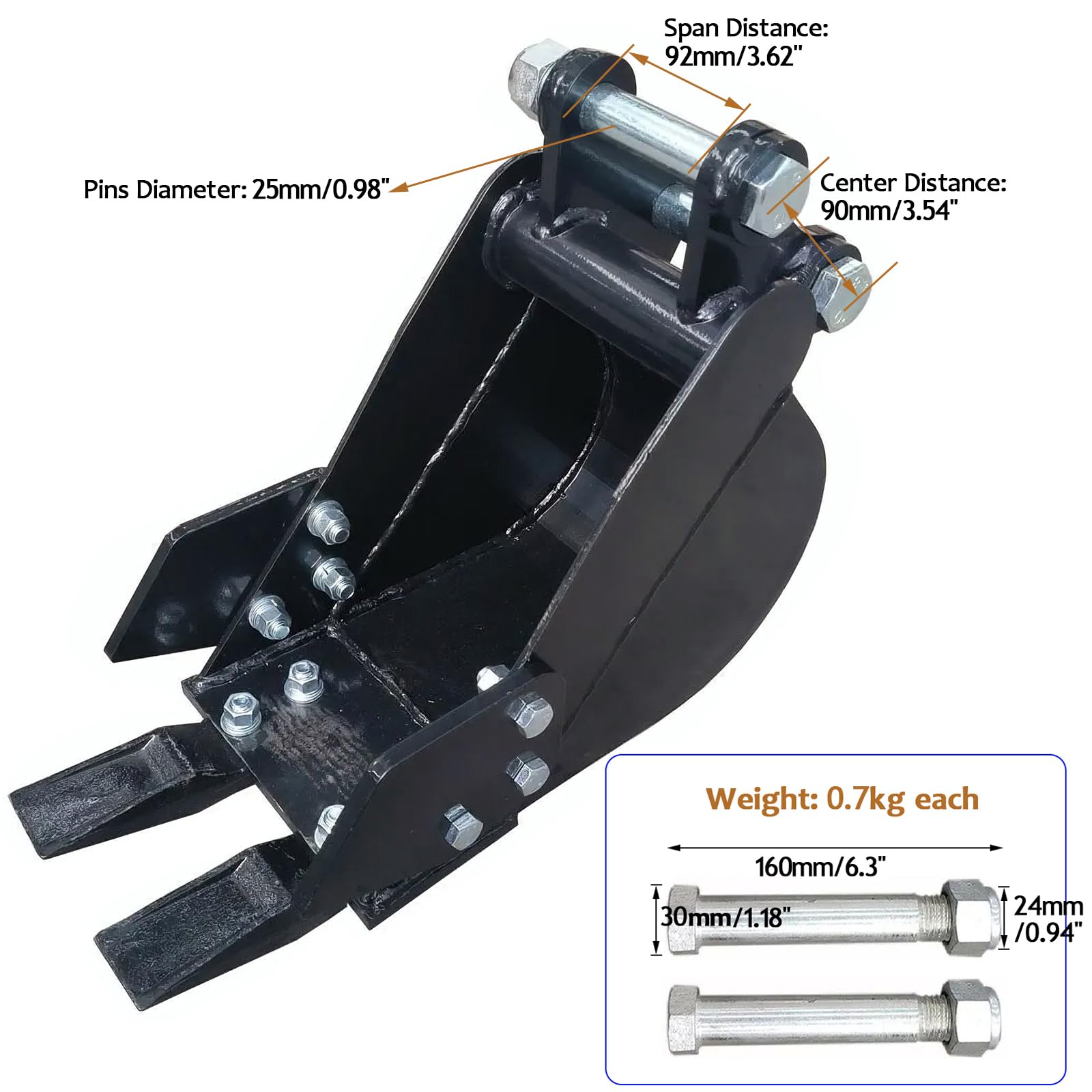 7.87 Inch Narrow Bucket Attachment for Mini Excavator Digger, Alloy Steel Material Wide Backhoe Buckets, Span: 92MM/3.62in, Hole Diameter: 25MM/0.98in(200mm Narrow Bucket)