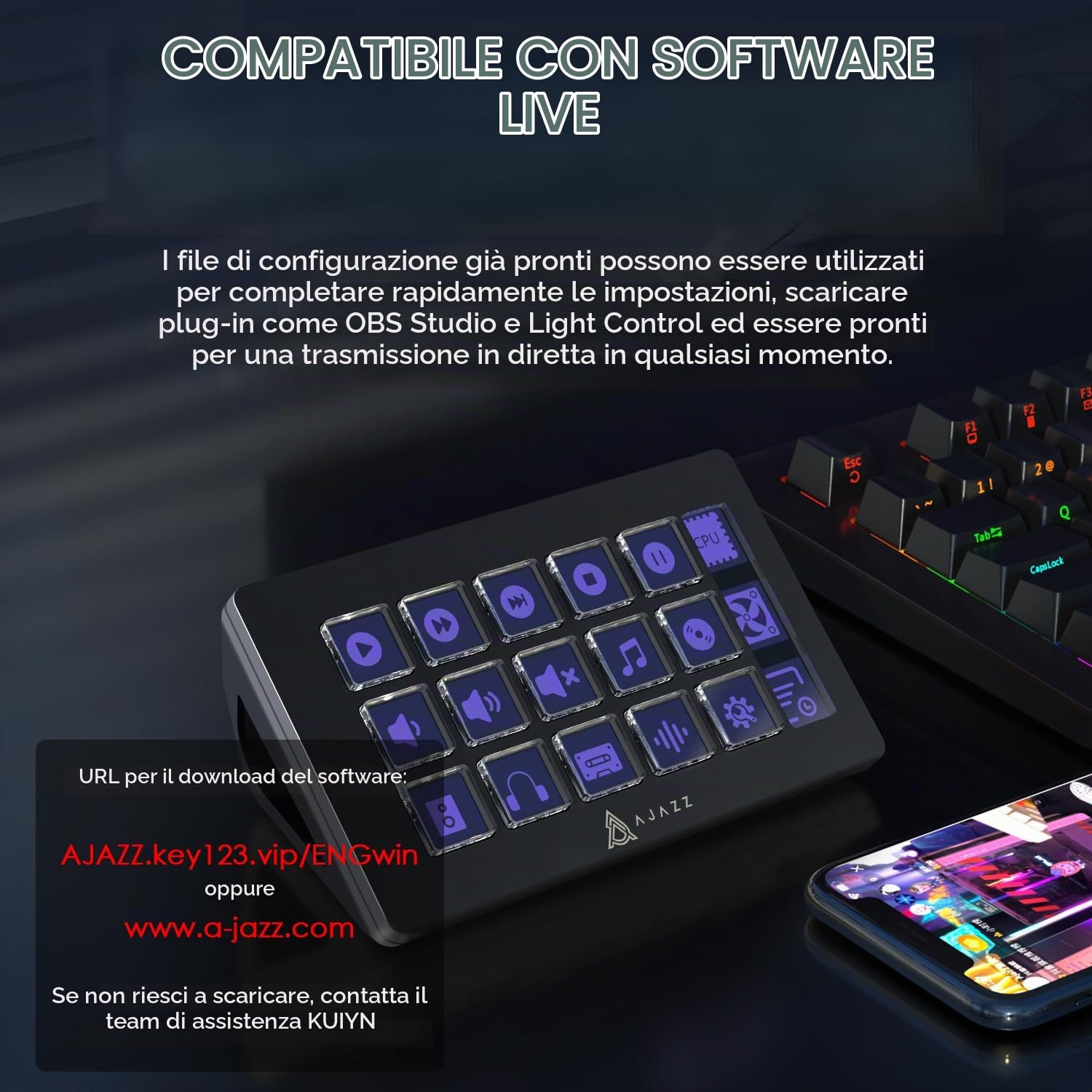 Controller da studio KUIYN AKP153, 15 tasti macro, attiva azioni in app e software come OBS, Twitch, YouTube, console personalizzata per streaming live, editing di foto e video, con PC/Mac (nero)