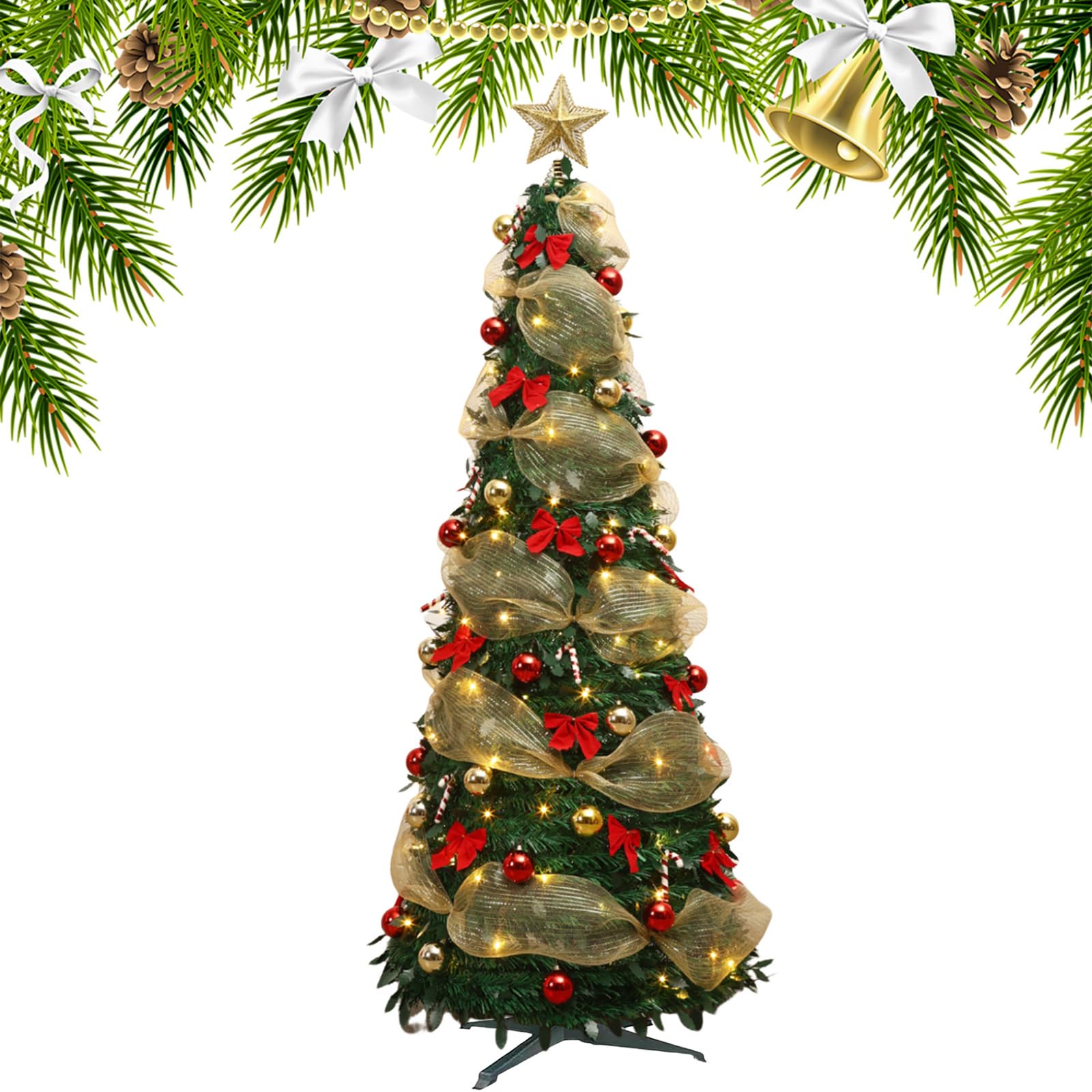 Sapins de Noël Pliable 4ft/5ft, Sapins Noëls Pré-éclairé USB, Sapins de Noëls Pop-up, Sapin Pliable Dupport Repliable, Sapins Noël DIY Personnalisable pour Maison, Bureau, Fêtes (B 5ft