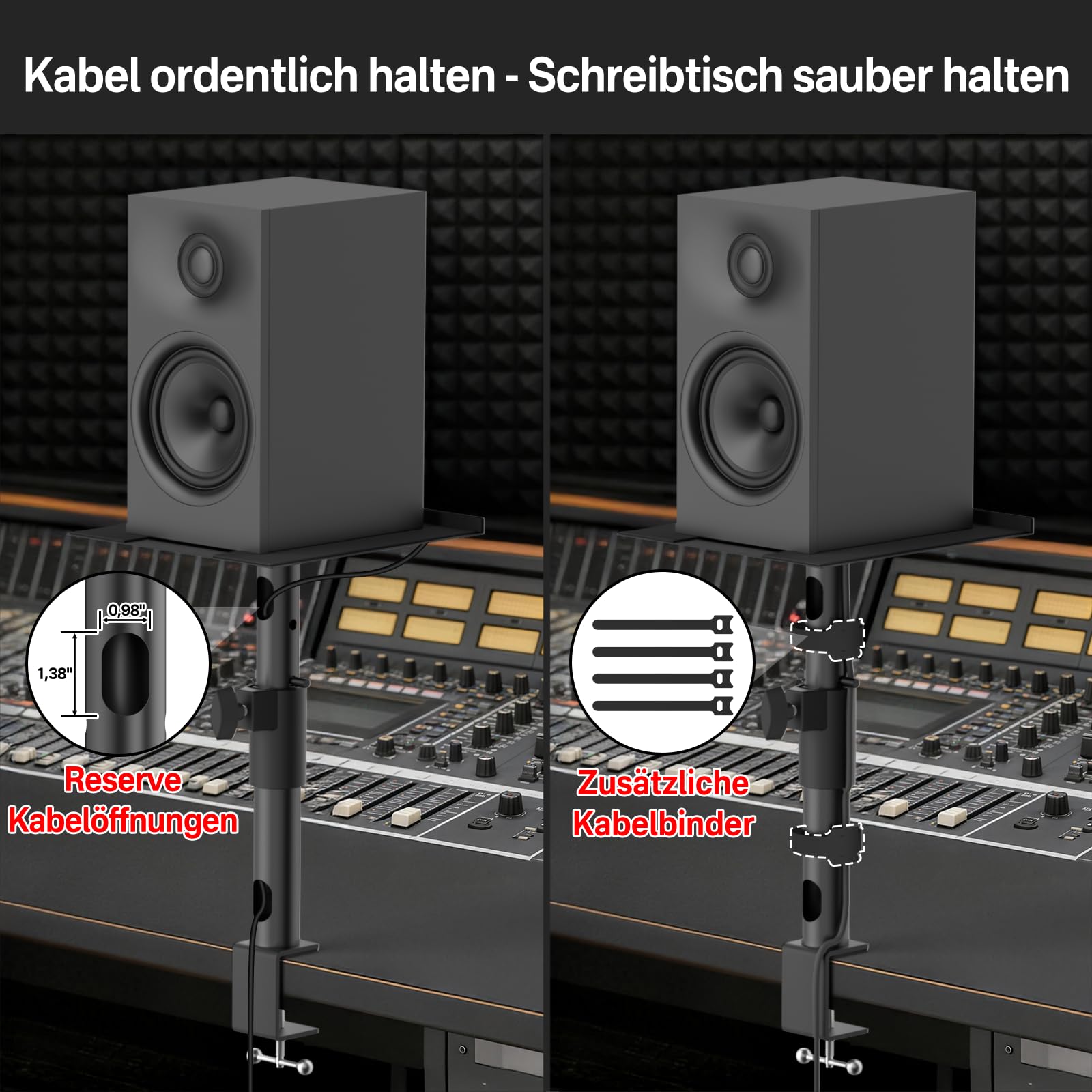 Paar Tischlautsprecherständer für Edifier, KRK, Klipsch, Polk, Sony und weitere Regallautsprecher, höhenverstellbar, neig- und schwenkbar, Studiomonitorständer für PreSonus, JBL Wr Kopfhörerhalter