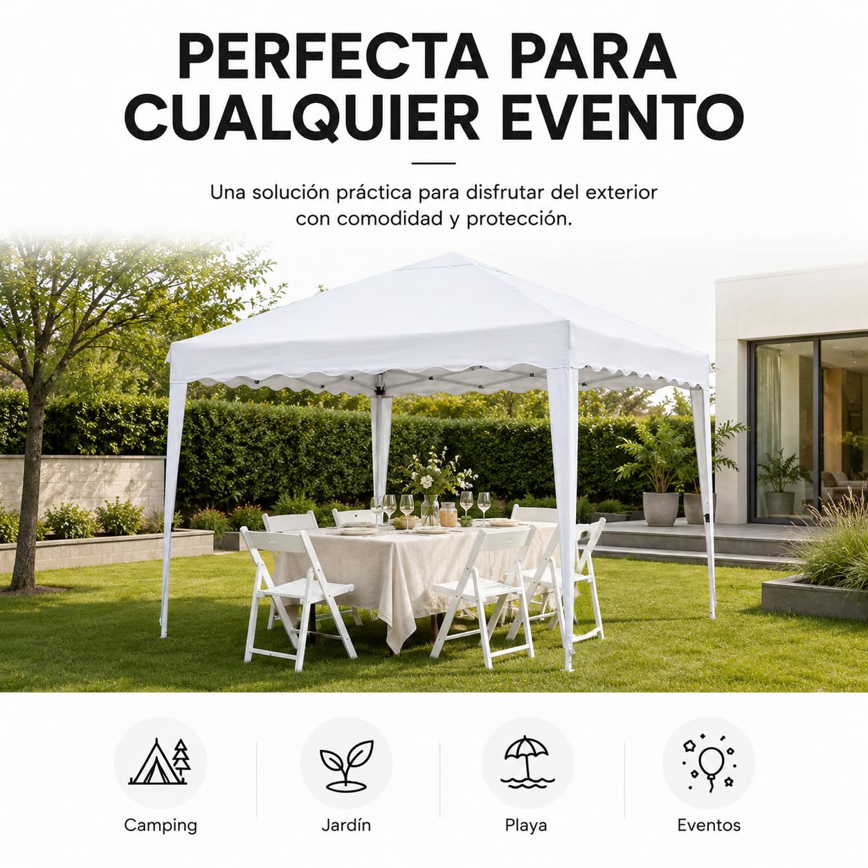 Carpa Plegable Impermeable con Bolsa de Transporte, Cenador Pop Up para Jardín, Playa, Mercadillos y Eventos, Montaje Rápido sin Herramientas Blanco