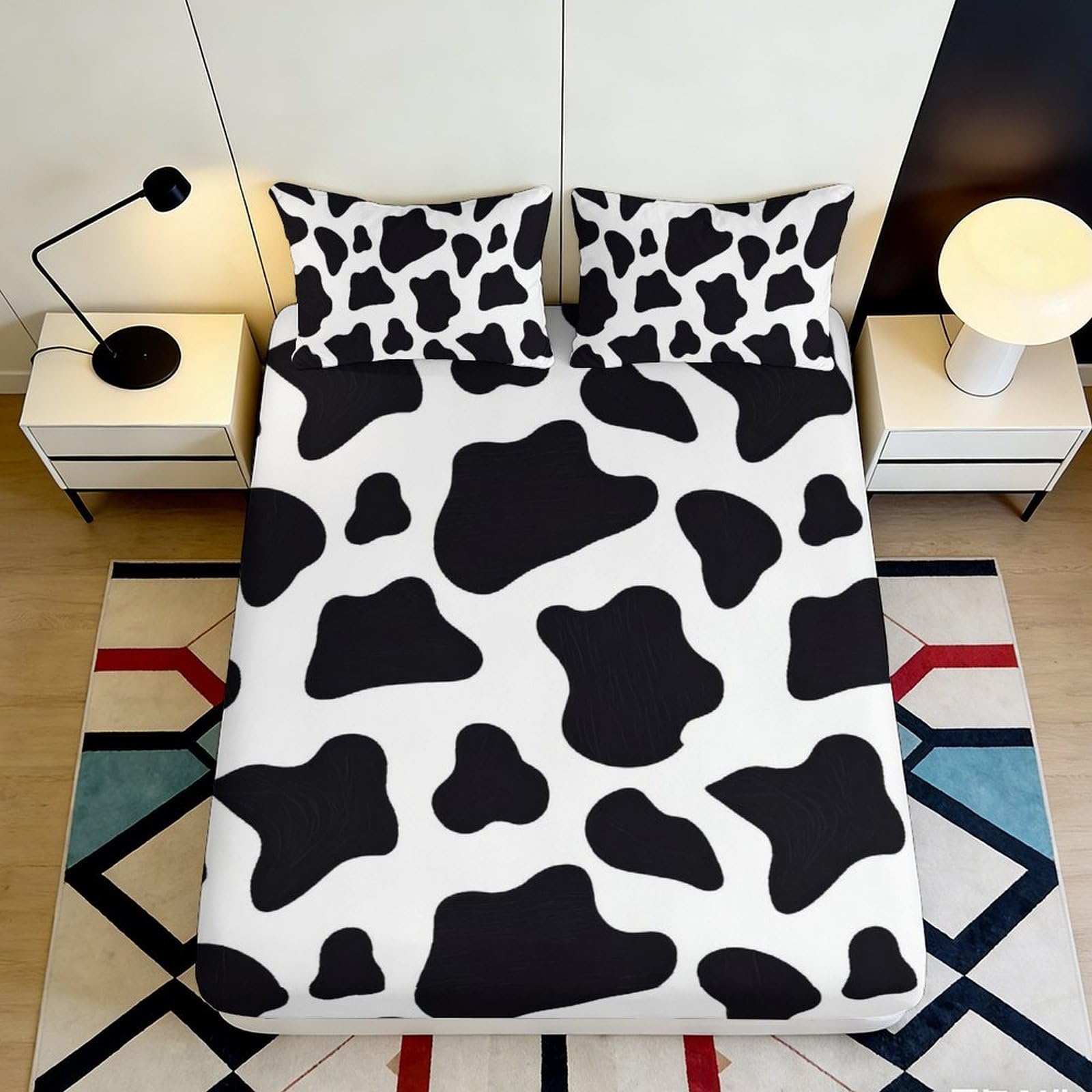 3D Printed Cow Pattern Fitted Sheet Microfiber Deep Pocket Elastic Hem Bedroom Bedding Cow Mattress Fitted Cover 200x200x25cm