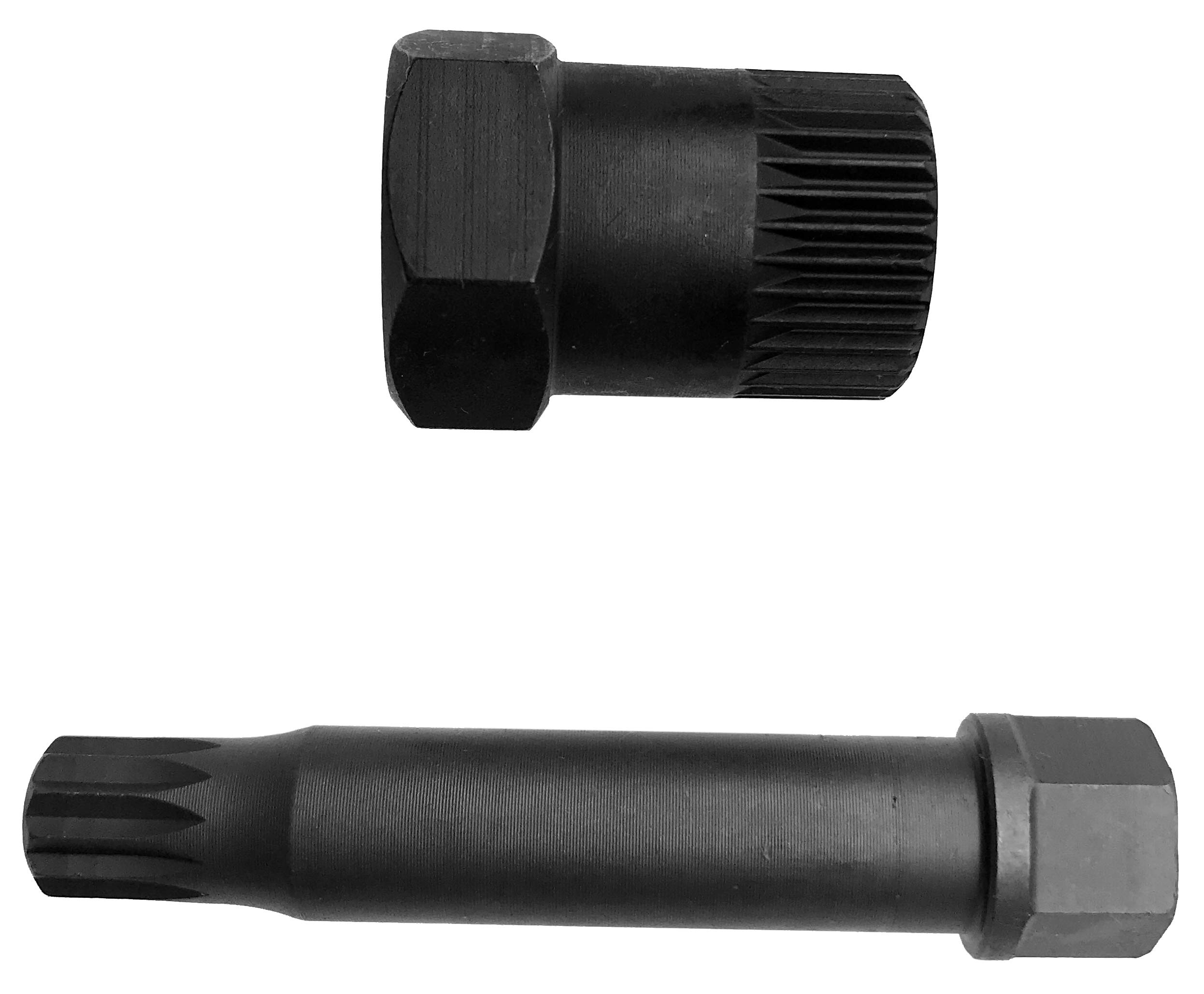 Alkan Douille M10 extra courte (multi-dents, pour profil XZN) avec insert adaptateur avec écrou à 33 dents, outil de montage, embout de démontage pour poulie de courroie à roue libre d'alternateur
