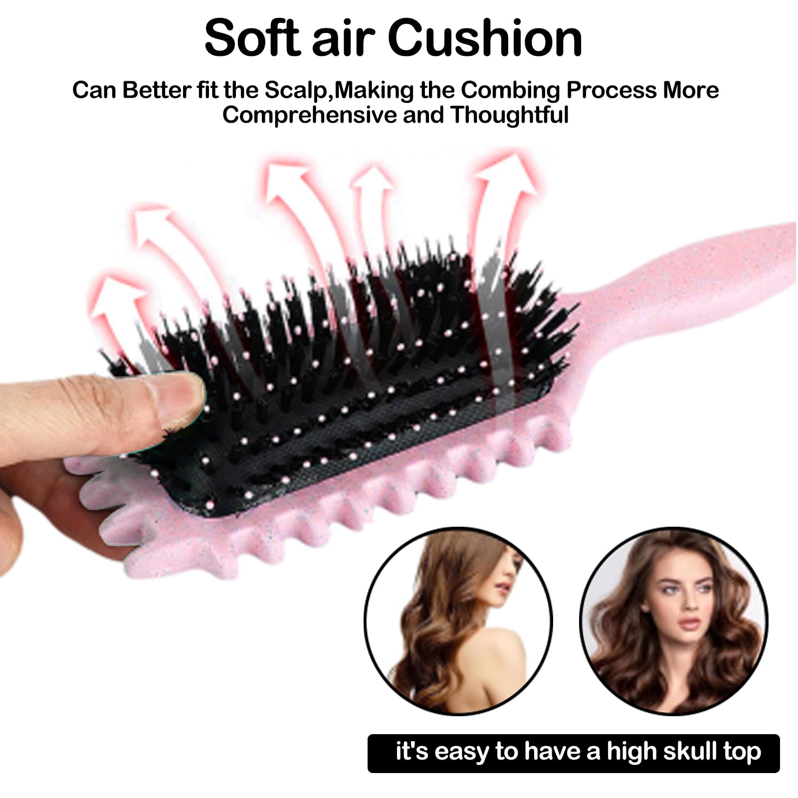 longyier Curling Brush, Hair Styling Brush for Curly Hair Men and Women to Fix and Shape Curls, Reduce Flying Strands and Curl Separation (Pink, 28cm) in use