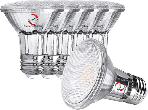 Explux - Bombillas LED PAR20 de grado comercial, equivalente a 60 W, 700 lúmenes, regulables, de vidrio completo, resistentes a la intemperie,