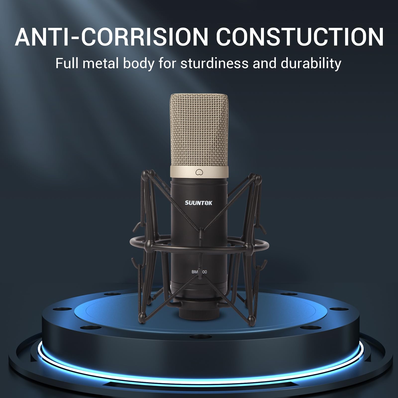 SUUNTOK Microfono a condensatore XLR, kit microfono cardioide professionale con diaframma grande, con supporto antiurto, per studio, live streaming, podcas (nero)