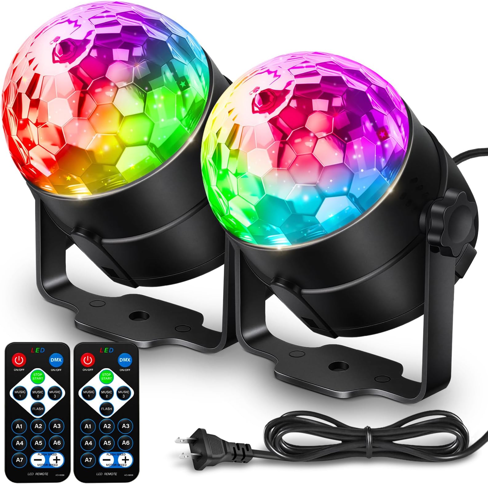 NEQUARE Disco Ball DJ Party Lights Sound Activated with Remote Control Strobe Lamp 7 Modes Stage Light for Home Room Dance Parties Karaoke Halloween Christmas Birthday Decorations[2-Pack]