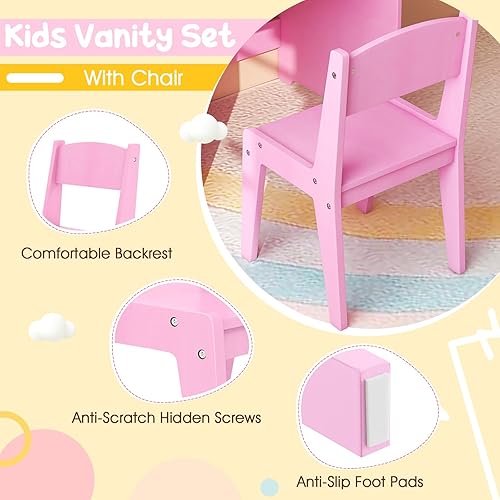 Miniatura 43 de Costzon Vanity - Tocador de maquillaje de princesa 2 en 1 con parte superior desmontable, tocador para niños pequeños con espejo triple y estantes