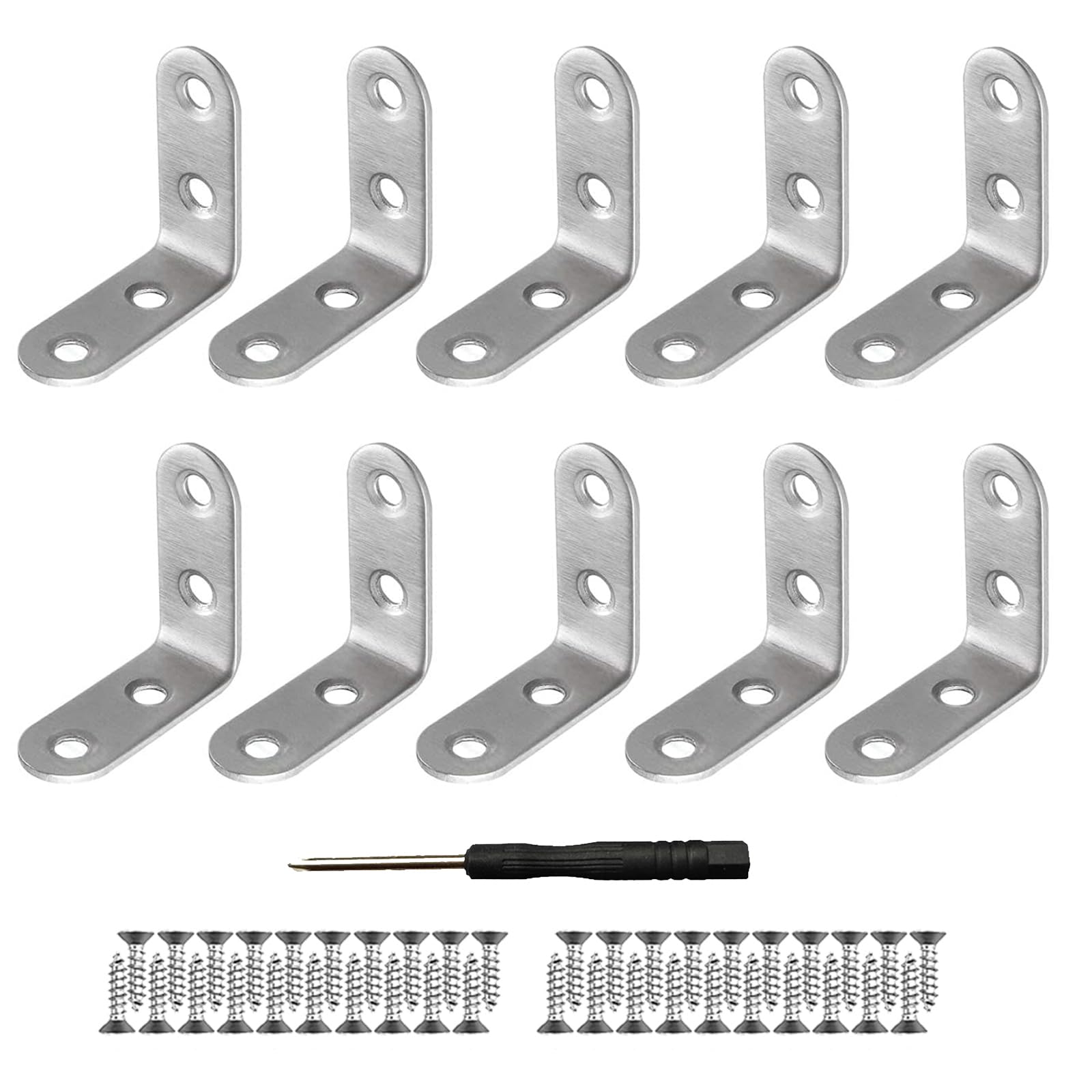 10 Pcs Stainless Steel Corner Brackets,90 Degree Corner Brace with 20 Screws and 1 Screwdriver