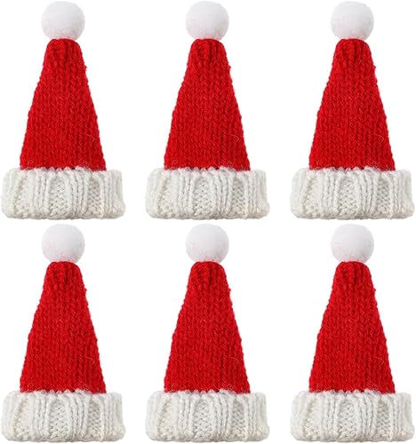 Bencailor 6 piezas de mini sombreros de Papá Noel para manualidades, sombrero pequeño de punto de Navidad, muñeco de nieve pequeño, cubierta de