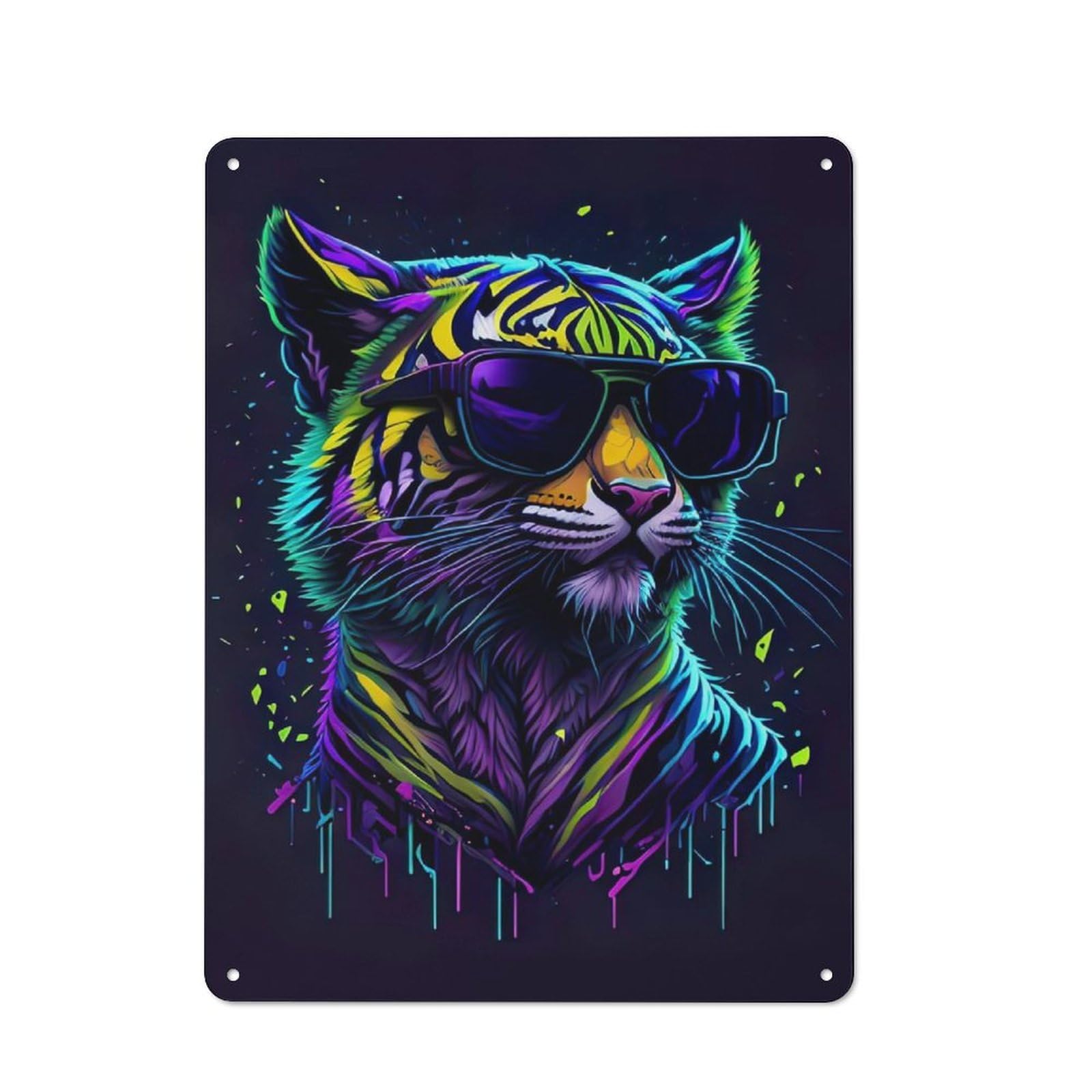 Junmoney Cute Whimsical Tiger Rustic Tin Wall Plaque 40X30cm For Garage Or Workshop, For Garage Decor Fans, For Retro Home Interiors