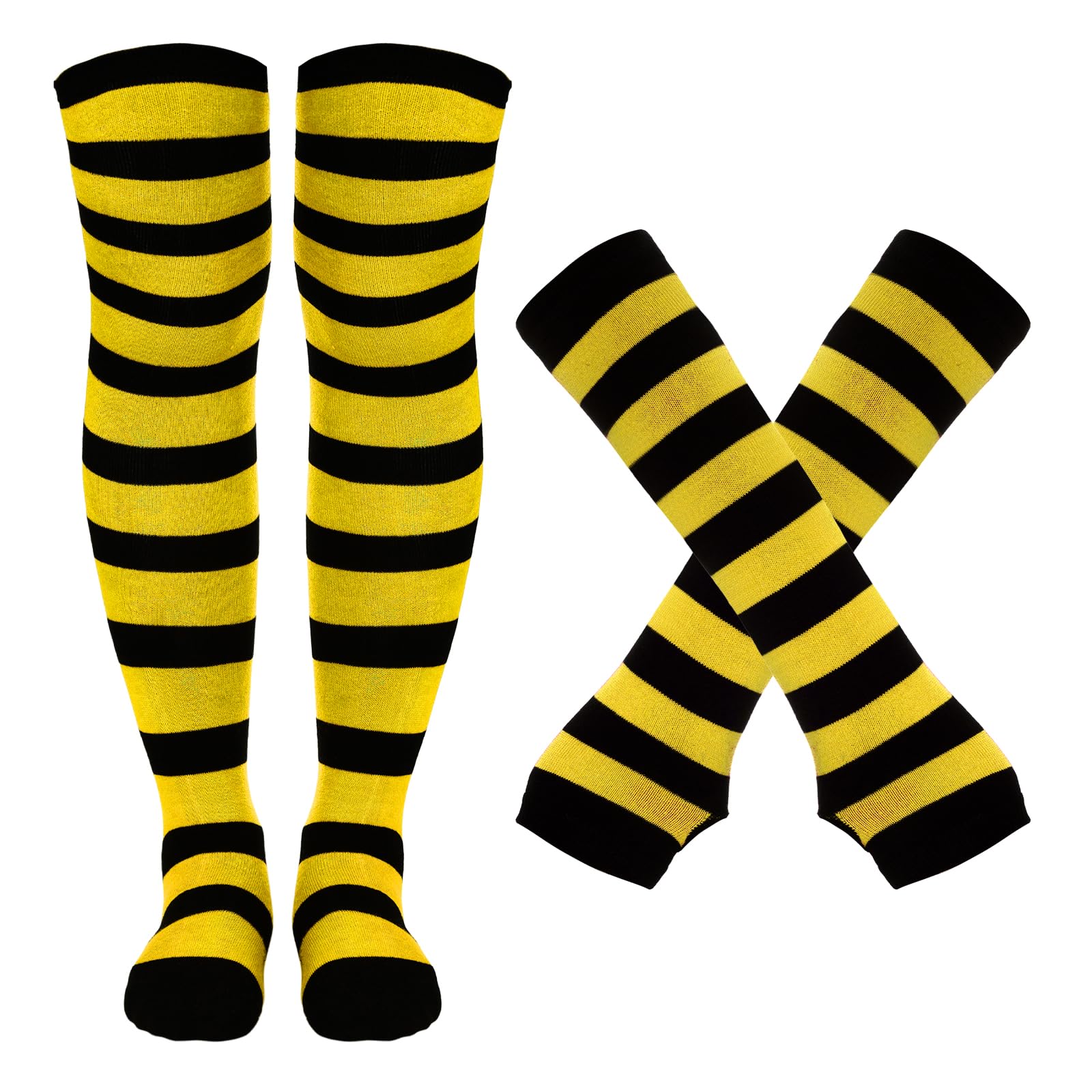 Tongcloud Women's Striped Knee High Socks, Over Knee Thigh High Socks, Arm Warmer and Fingerless Gloves Set
