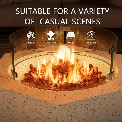 Miniatura 2 de COSIEST Mesa para fogata de propano para exteriores con base hexagonal de piedra sintética blanca terrazo de 24 pulgadas, quemador de acero