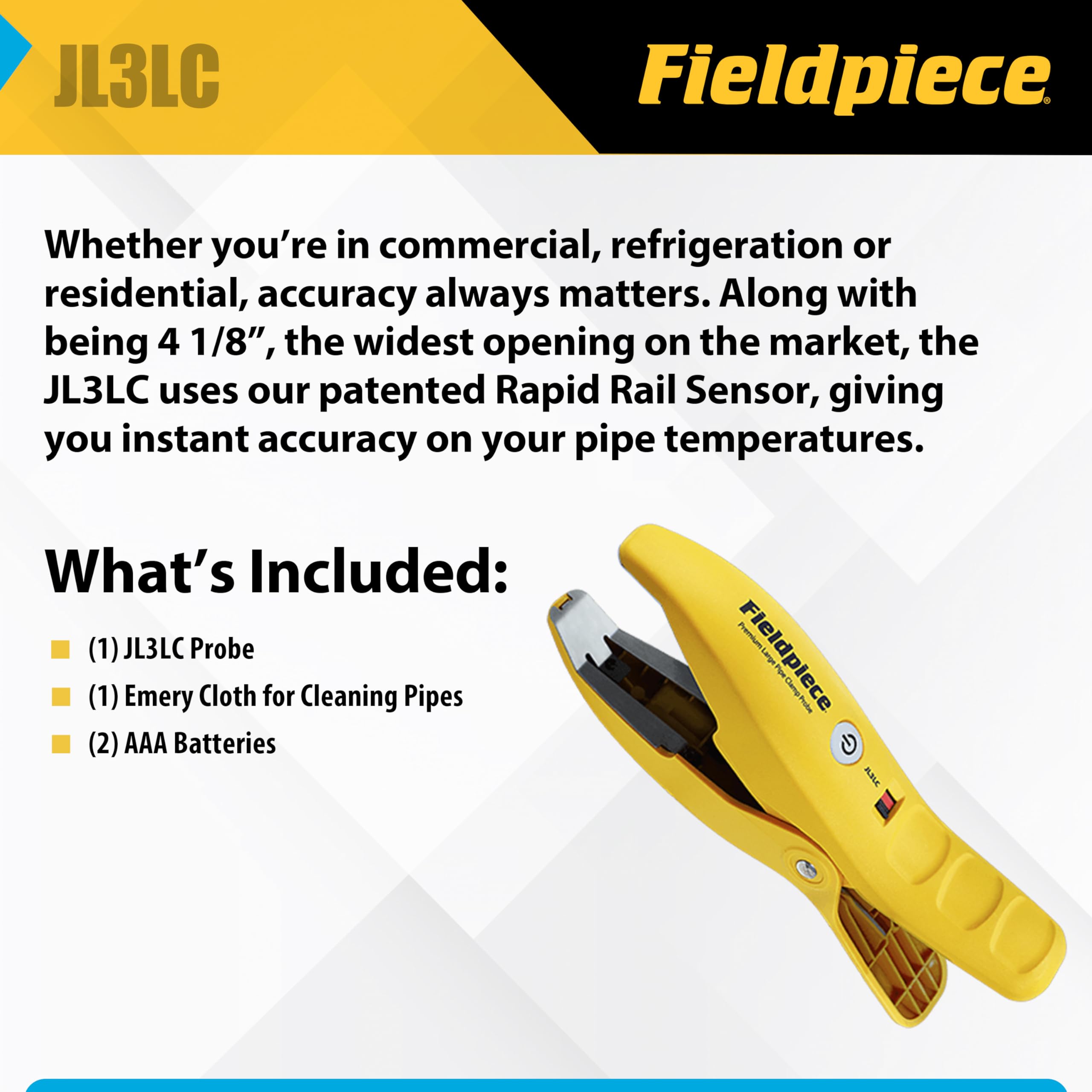 Fieldpiece JL3LC - Sonda de abrazadera de tubo grande